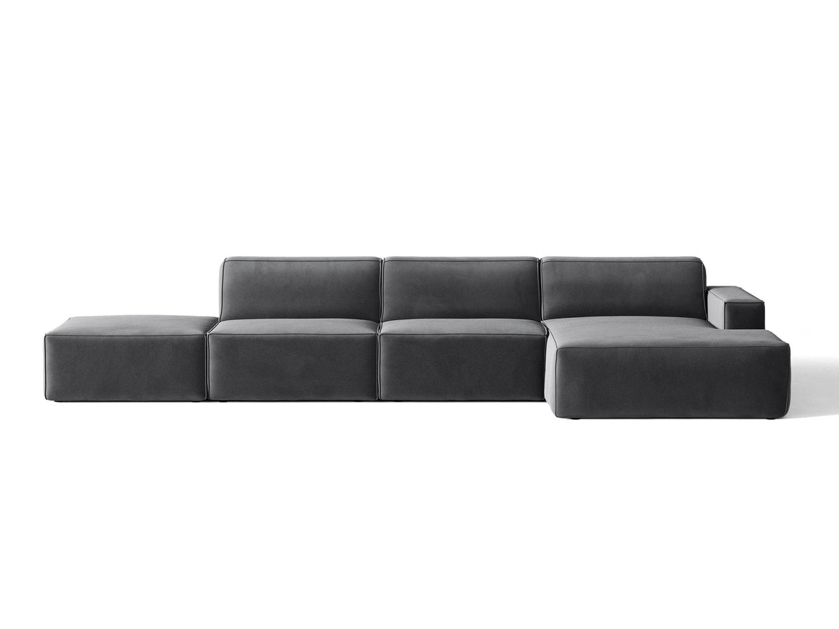Modulares Ecksofa Jodie von Micadoni mit Stoffbezug, Holzrahmen und niedrigen schwarzen Beinen