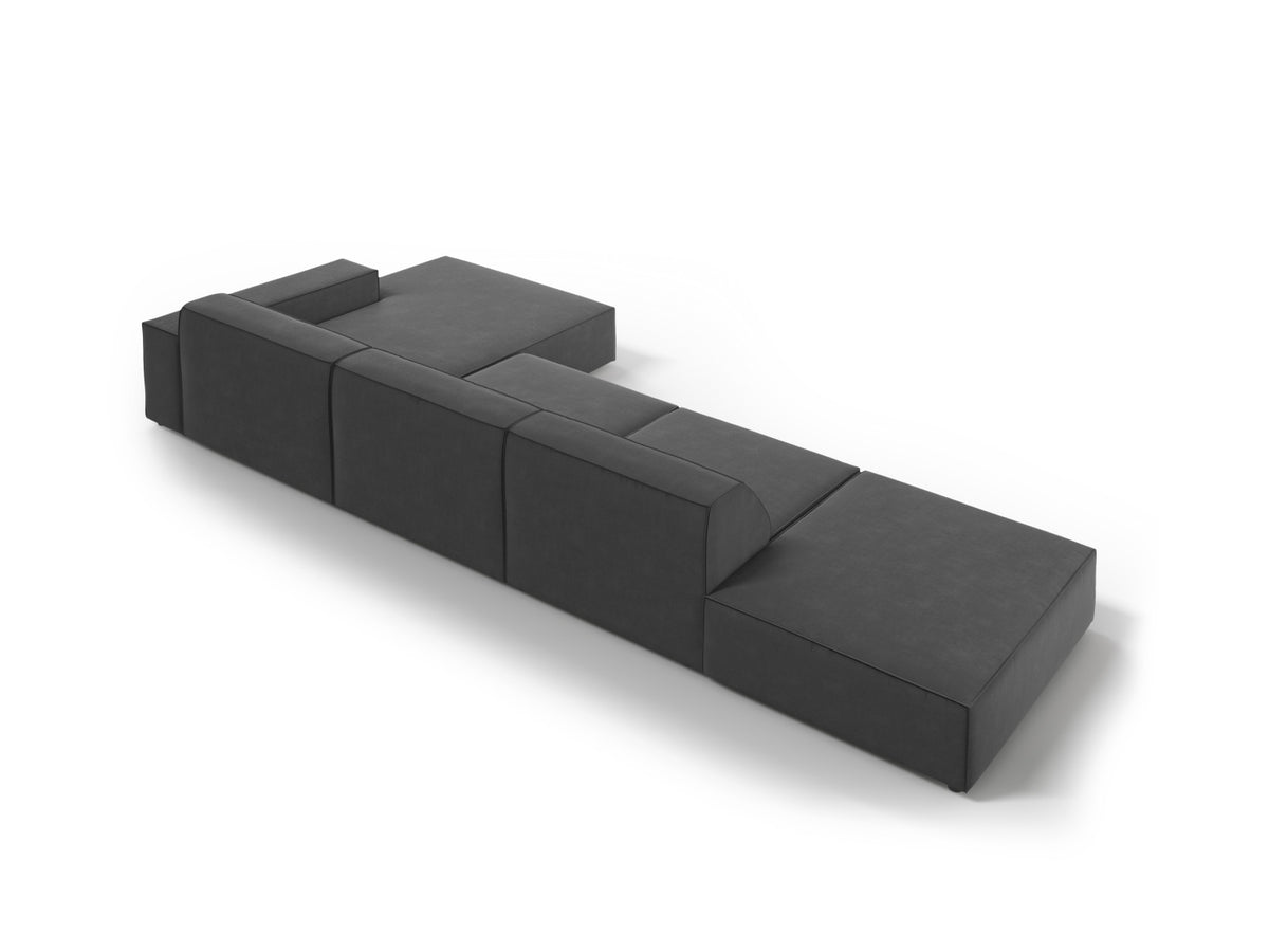 Jodie Velour modulares Ecksofa rechts 5 Sitzer in Grey-Bluvel präsentiert im Onlineshop von KAQTU Design AG. L-Sofa rechts ist von Micadoni
