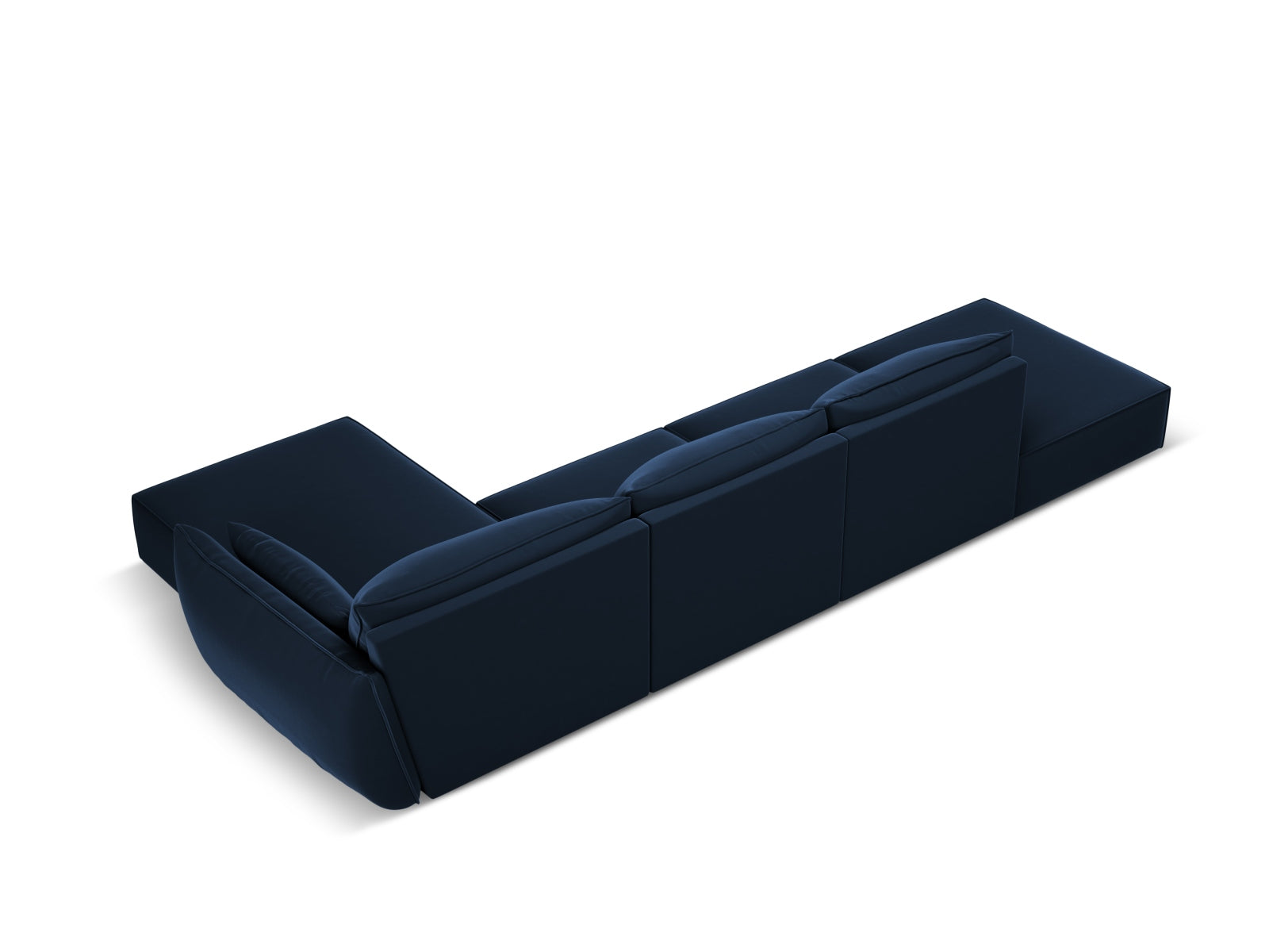 Luxuriöses Kaelle Velour Ecksofa in Royal Blue, 5-Sitzer, rechtsseitig, perfekt für moderne Wohnkonzepte und gemütliche Abende.