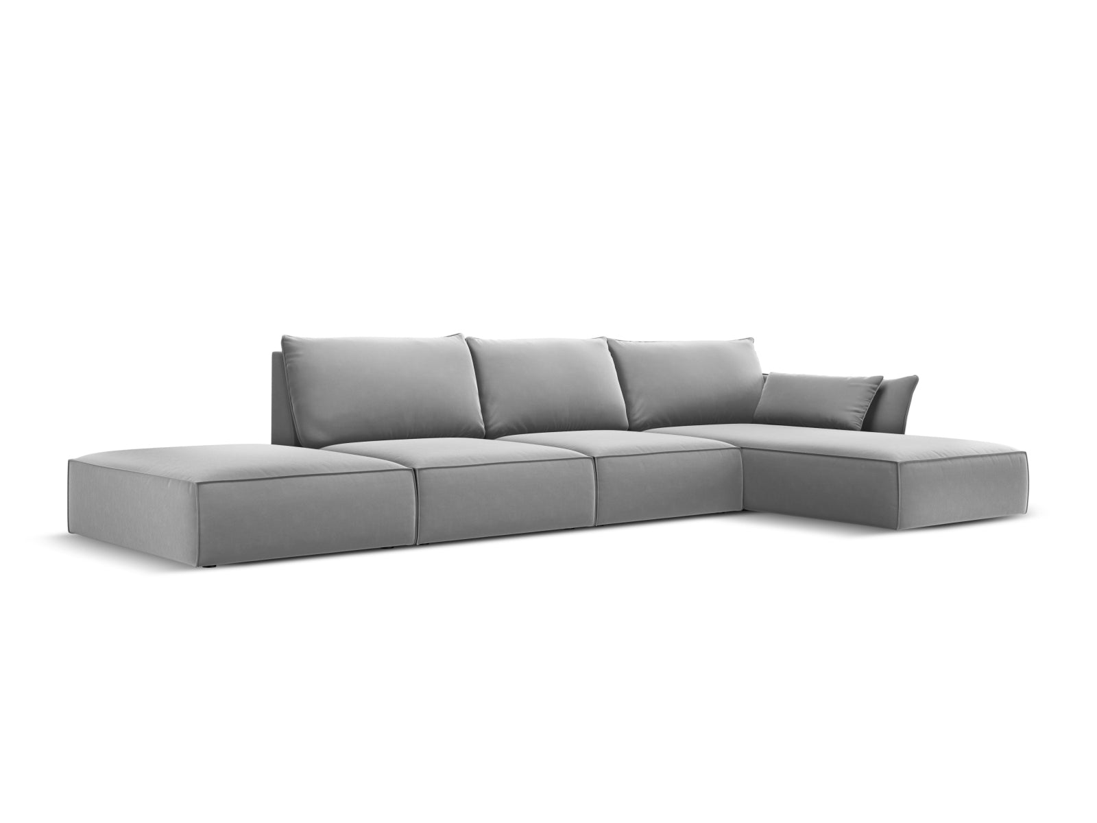 Elegantes Kaelle Velour Ecksofa in Grau-Blau, 5-Sitzer, ideal für stilvolle Wohnräume, präsentiert von Micadoni.