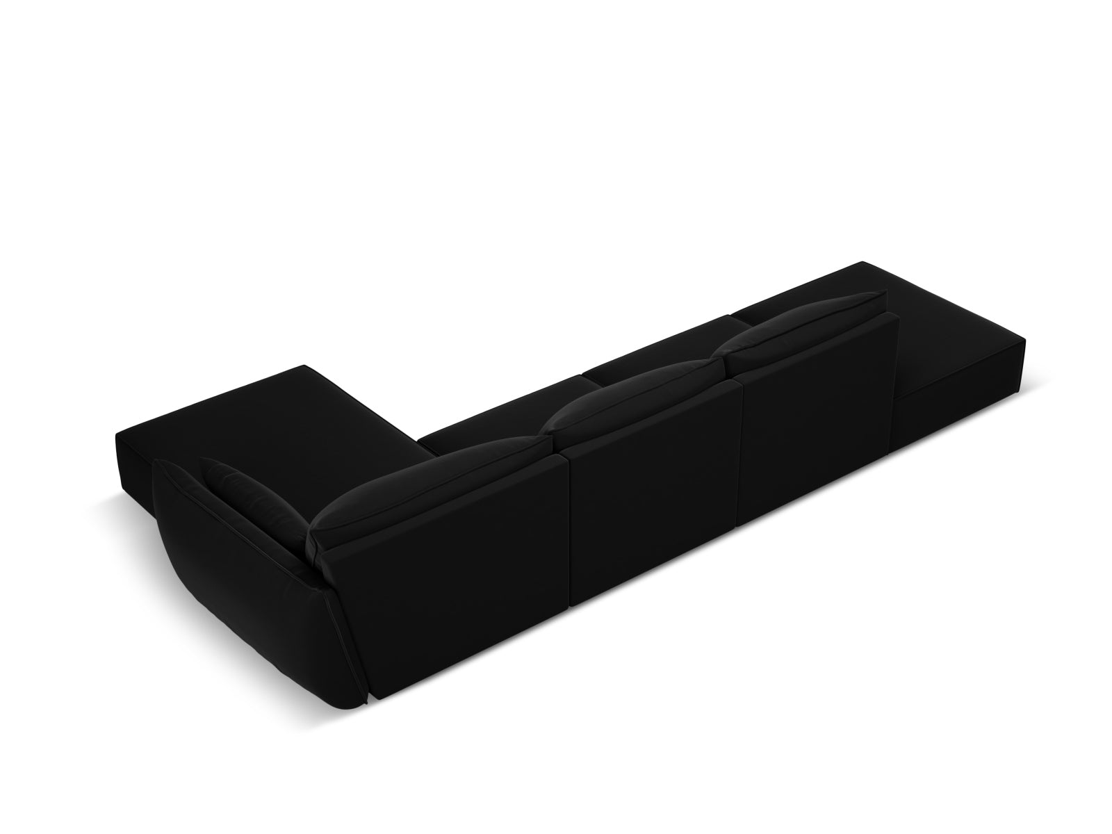 Modernes Kaelle Velour Ecksofa in Schwarz-Bluvel, 5-Sitzer, perfekt für gemütliche Wohnzimmer, erhältlich bei Micadoni.