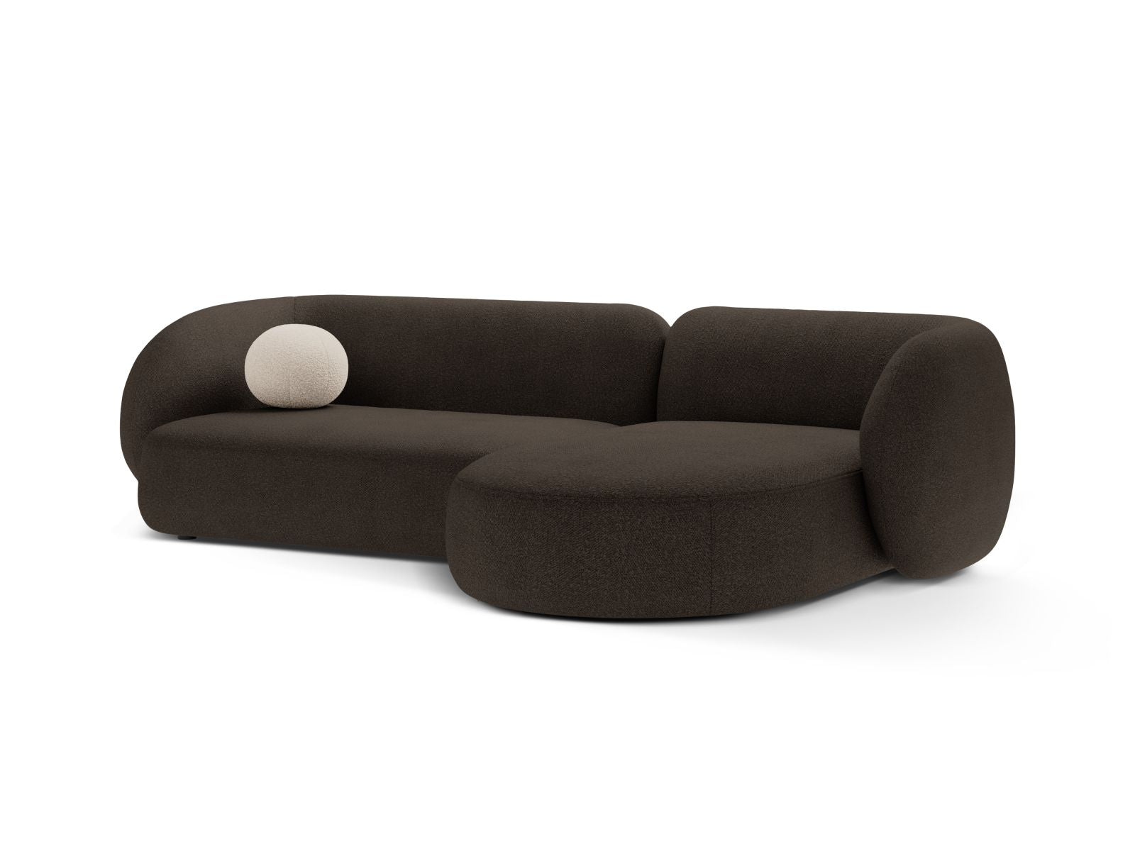 Elegantes 3-Sitzer Ecksofa rechts Kate in warmem Braun, ideal für stilvolle Wohnräume. Modular und bequem, perfekt für entspannte Abende.