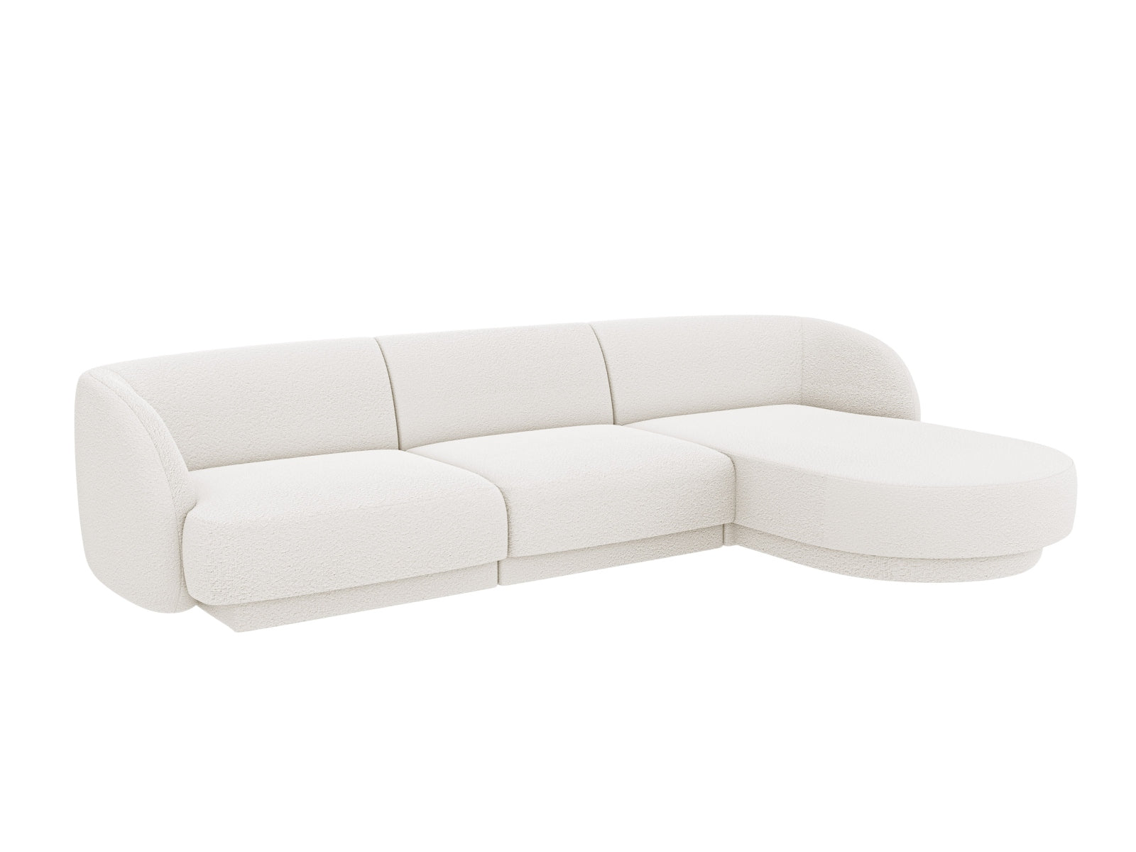 Elegantes Miley Boucle Ecksofa in Weiß, 4-Sitzer, rechtsseitig, ideal für stilvolle Wohnräume, erhältlich bei KAQTU Design AG.