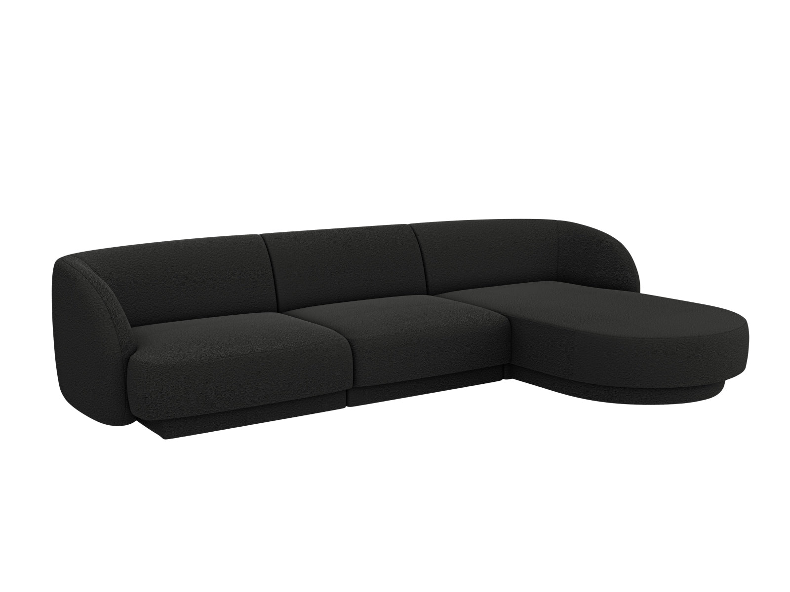 Elegantes Miley Boucle Ecksofa in Schwarz, 4-Sitzer, ideal für stilvolle Wohnräume. Rechtsseitige L-Form von Micadoni.