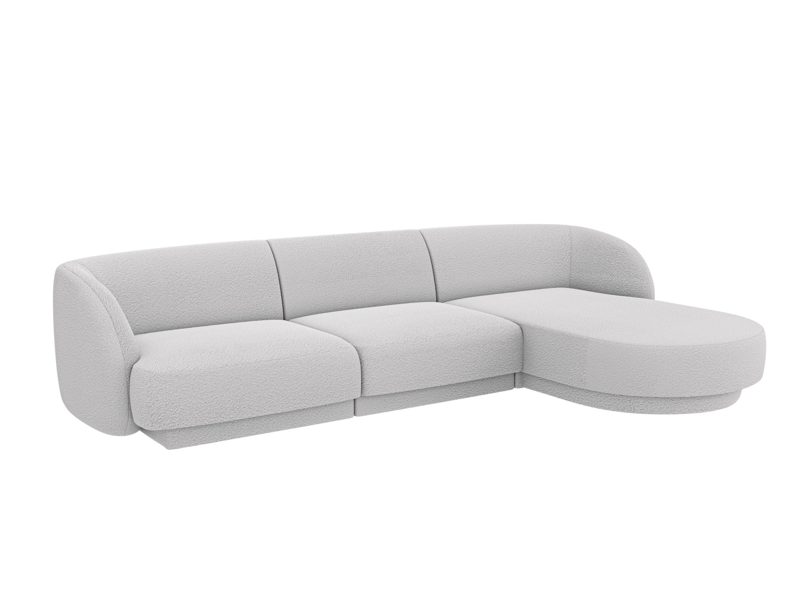 Stylisches Miley Boucle Ecksofa in hellem Grau, 4-Sitzer, rechtsseitig, ideal für moderne Wohnräume, erhältlich bei KAQTU Design AG.