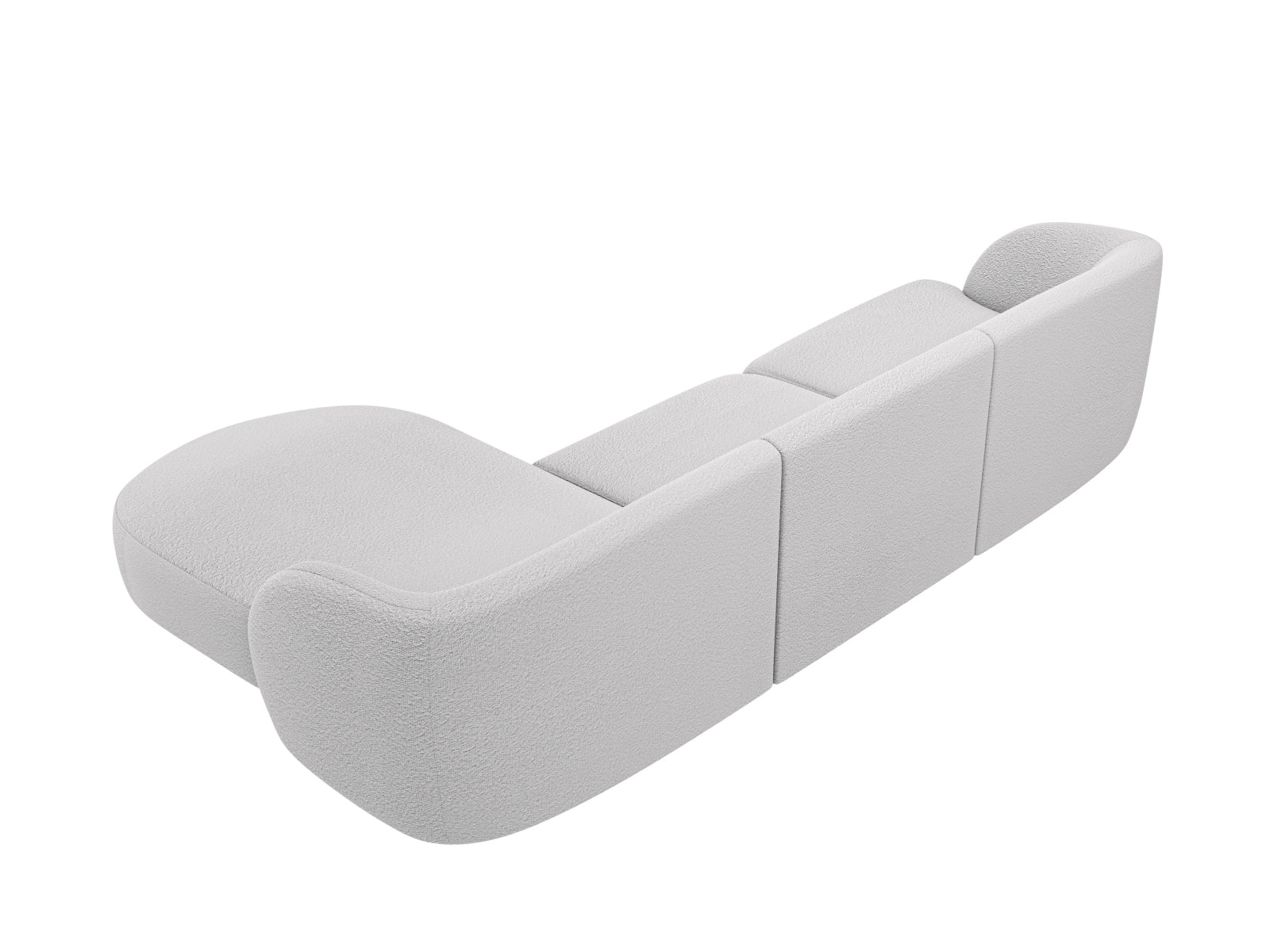 Elegantes Miley Boucle Ecksofa in sanftem Grau, 4-Sitzer, rechtsseitig, perfekt für stilvolle Wohnzimmer und gemütliche Ecken.