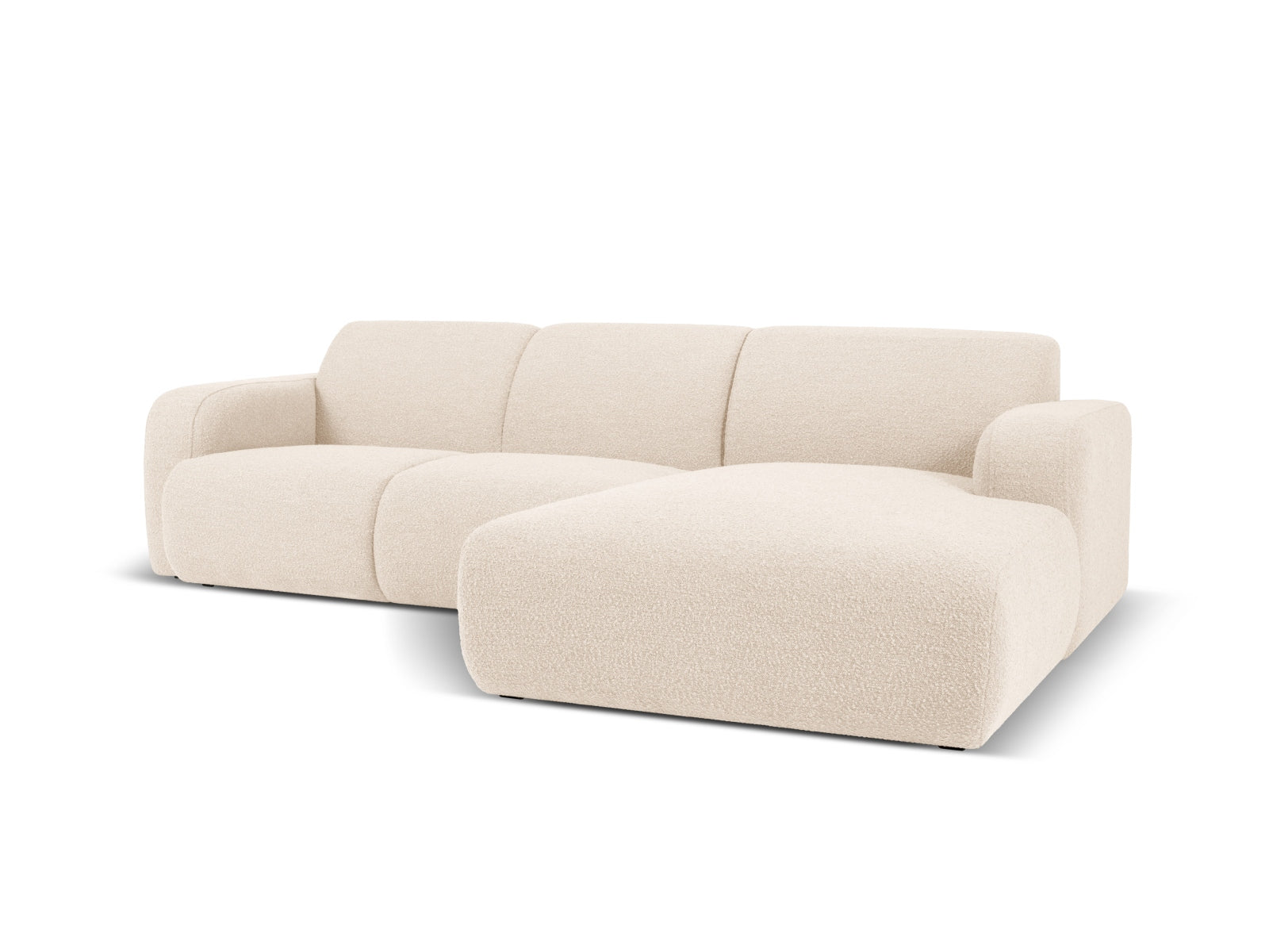 Beige Molino Boucle Ecksofa rechts, 4-Sitzer, stilvolles L-Sofa von Micadoni, ideal für moderne Wohnräume, bequem und elegant.