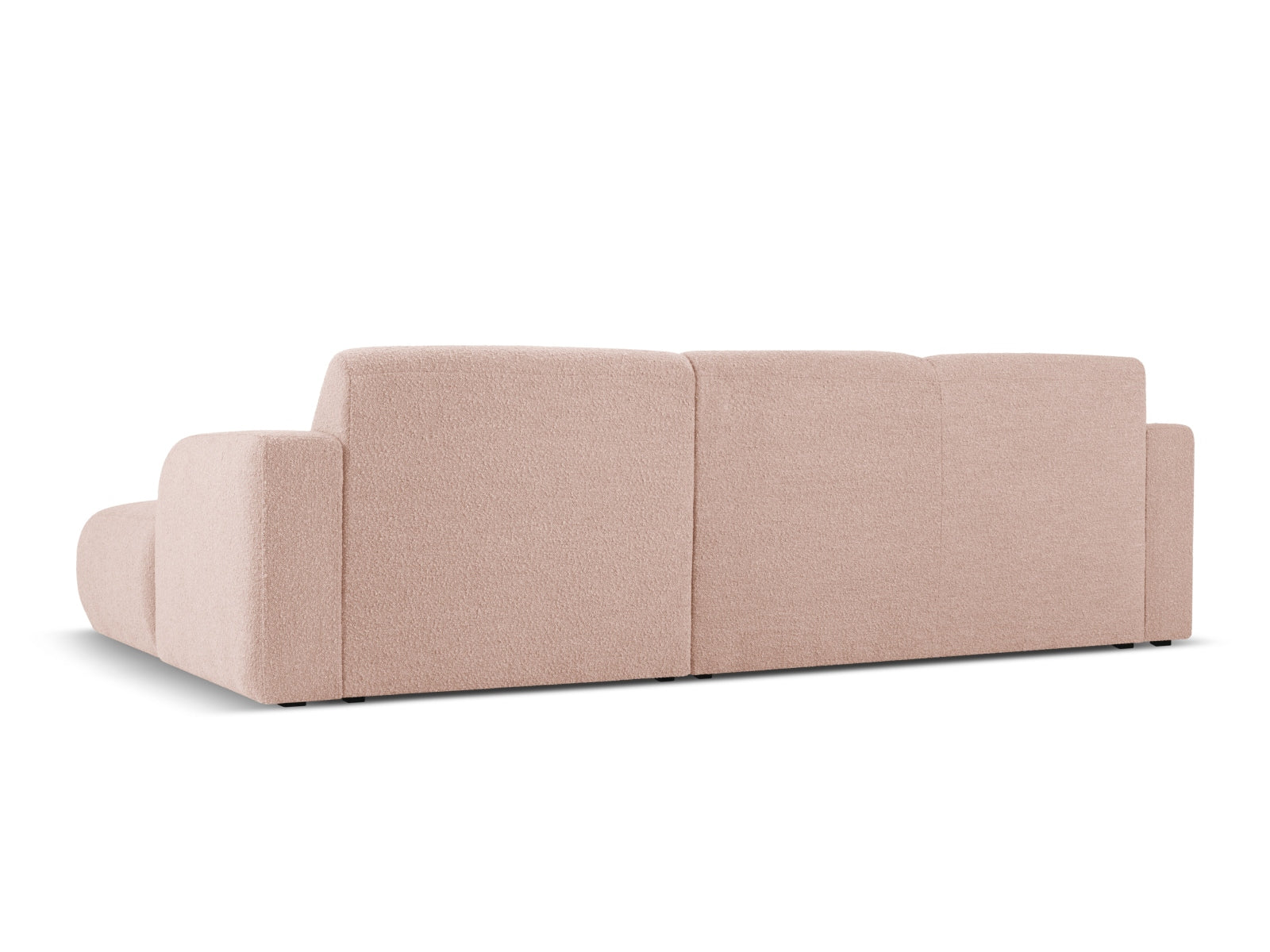 Modernes 4-Sitzer Ecksofa Molino Boucle in zartem Powder Pink, perfekt für gemütliche und stilvolle Wohnbereiche, rechtsseitig.
