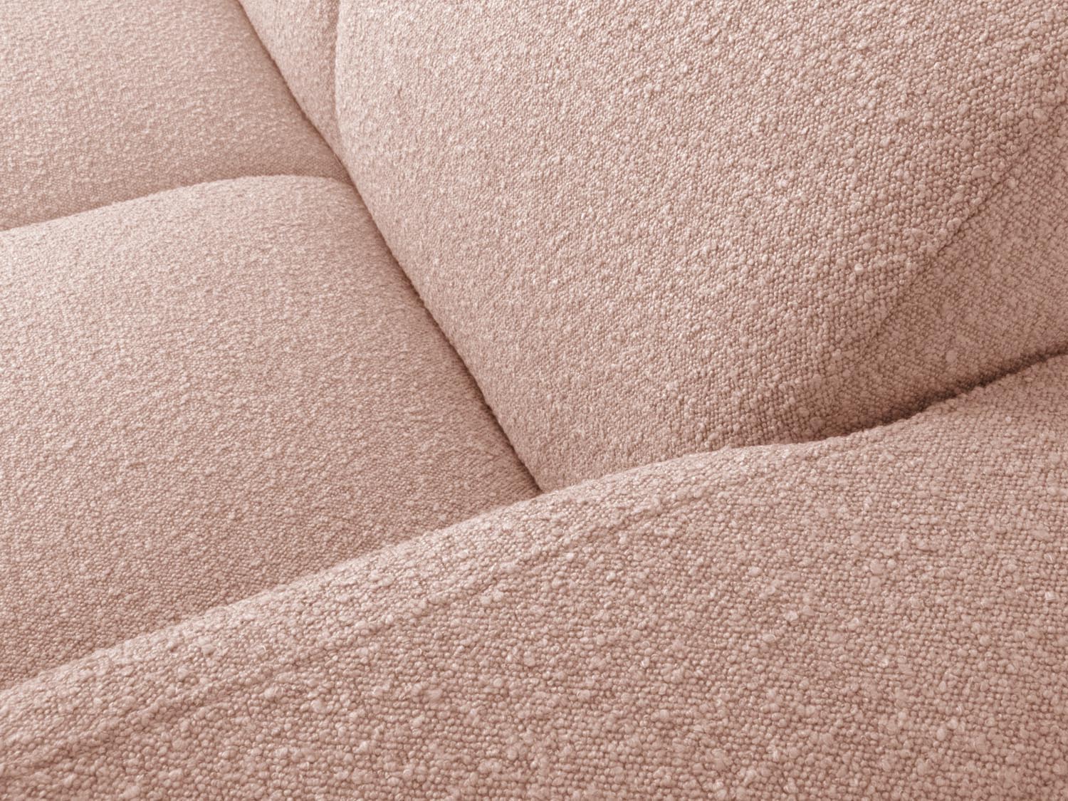 Elegantes 4-Sitzer Ecksofa Molino Boucle in sanftem Powder Pink, ideal für stilvolle Wohnzimmer, mit rechter Eckposition.