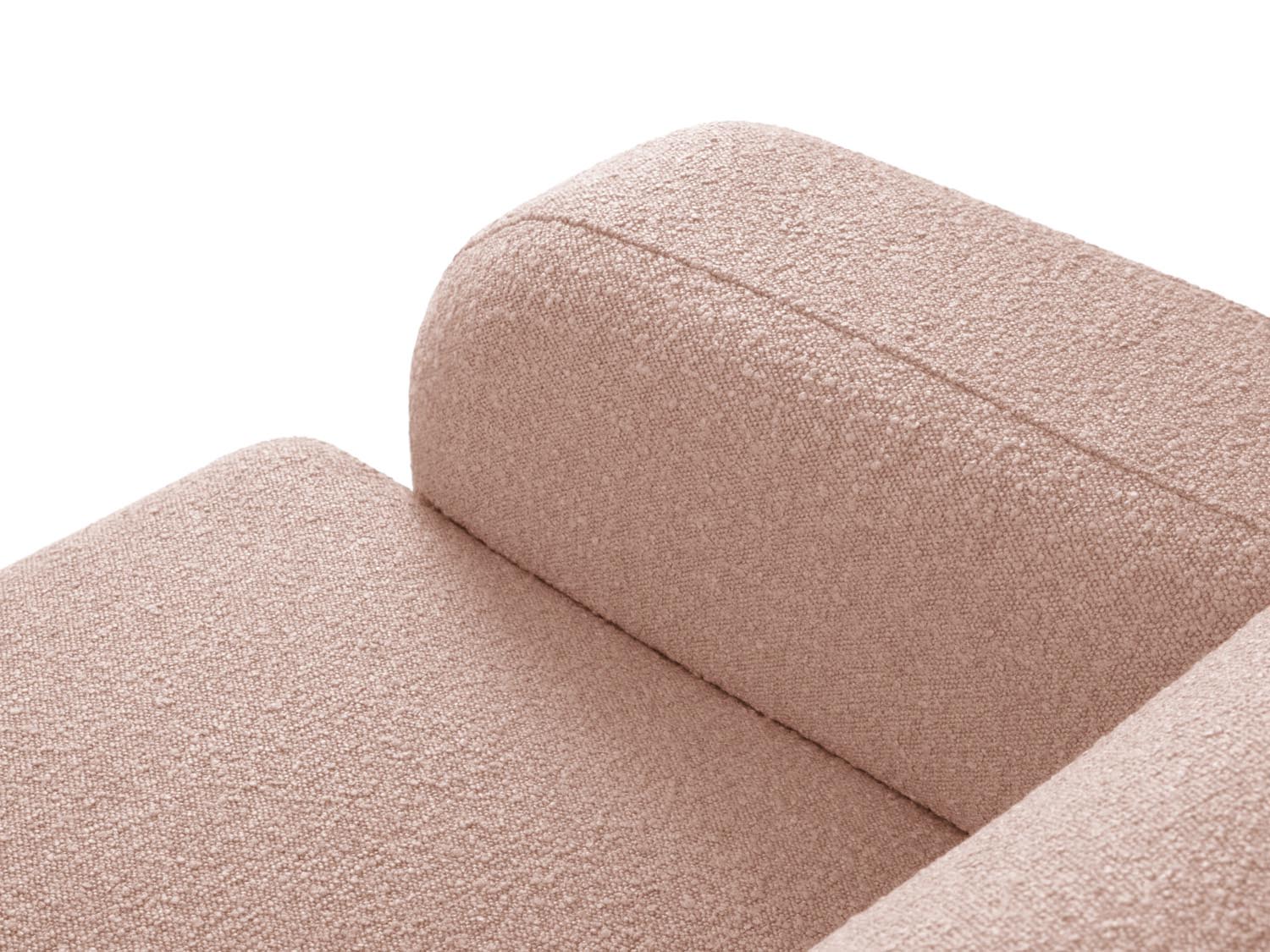 Stilvolles Molino Boucle Ecksofa in zartem Powder Pink, 4-Sitzer mit rechter Eckanordnung, perfekt für moderne Wohnräume.