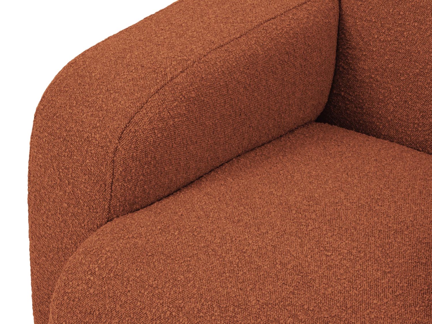 Elegantes 4-Sitzer Ecksofa Molino Boucle in sanftem Terracotta, ideal für stilvolle und einladende Wohnräume.