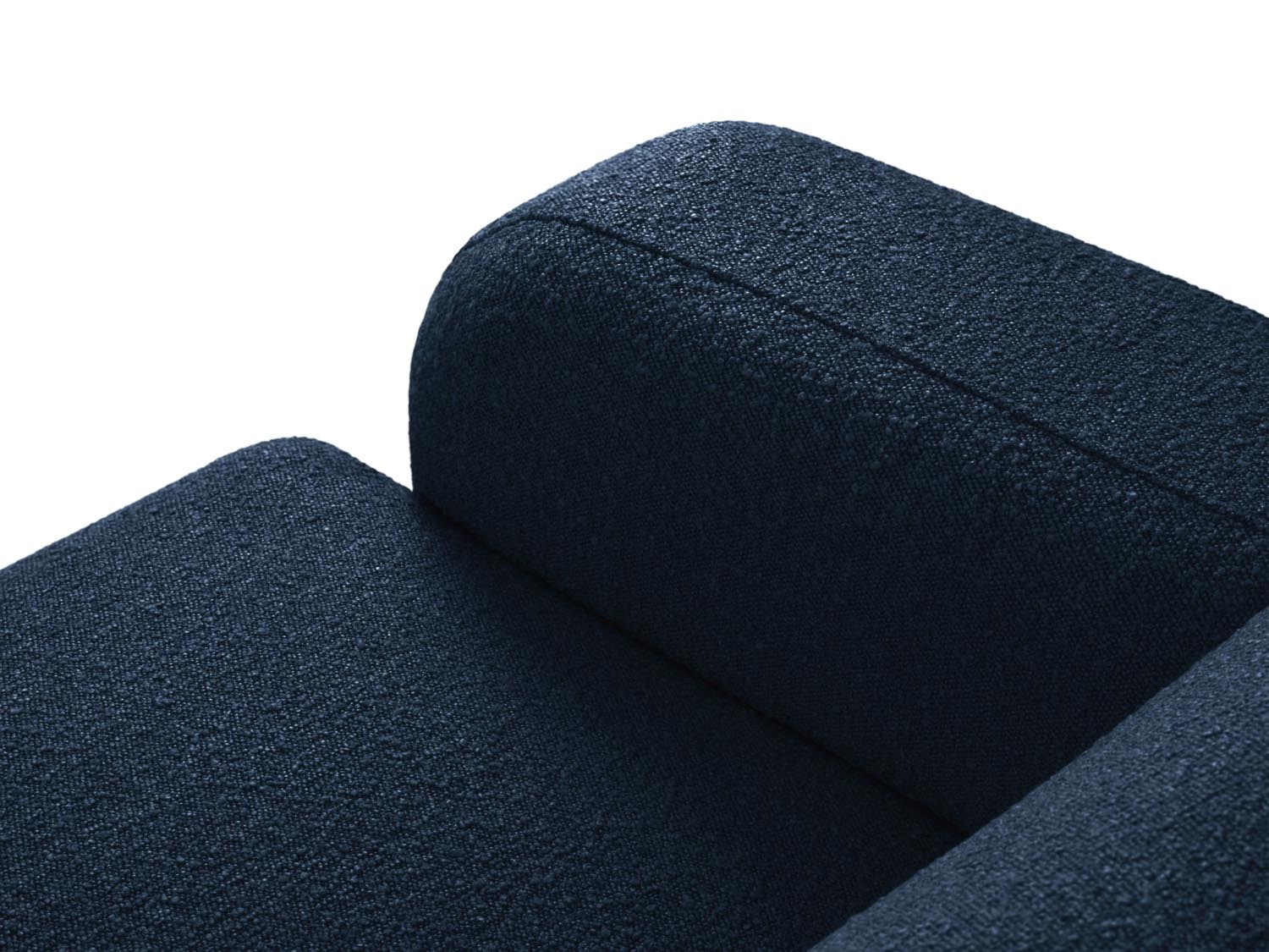 Stilvolles 4-Sitzer Ecksofa Molino Boucle rechts in edlem Blau, ideal für gemütliche Abende und zeitgemäße Einrichtung.
