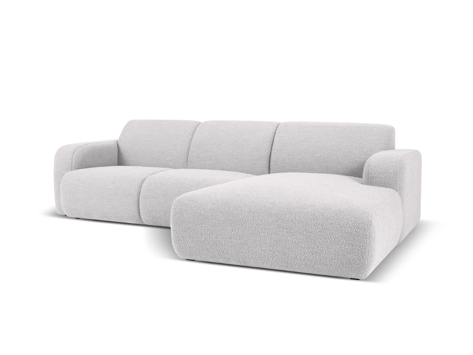 Elegantes Molino Boucle Ecksofa rechts, 4-Sitzer in hellem Grau, ideal für stilvolle Wohnräume. Hochwertige Verarbeitung von Micadoni.