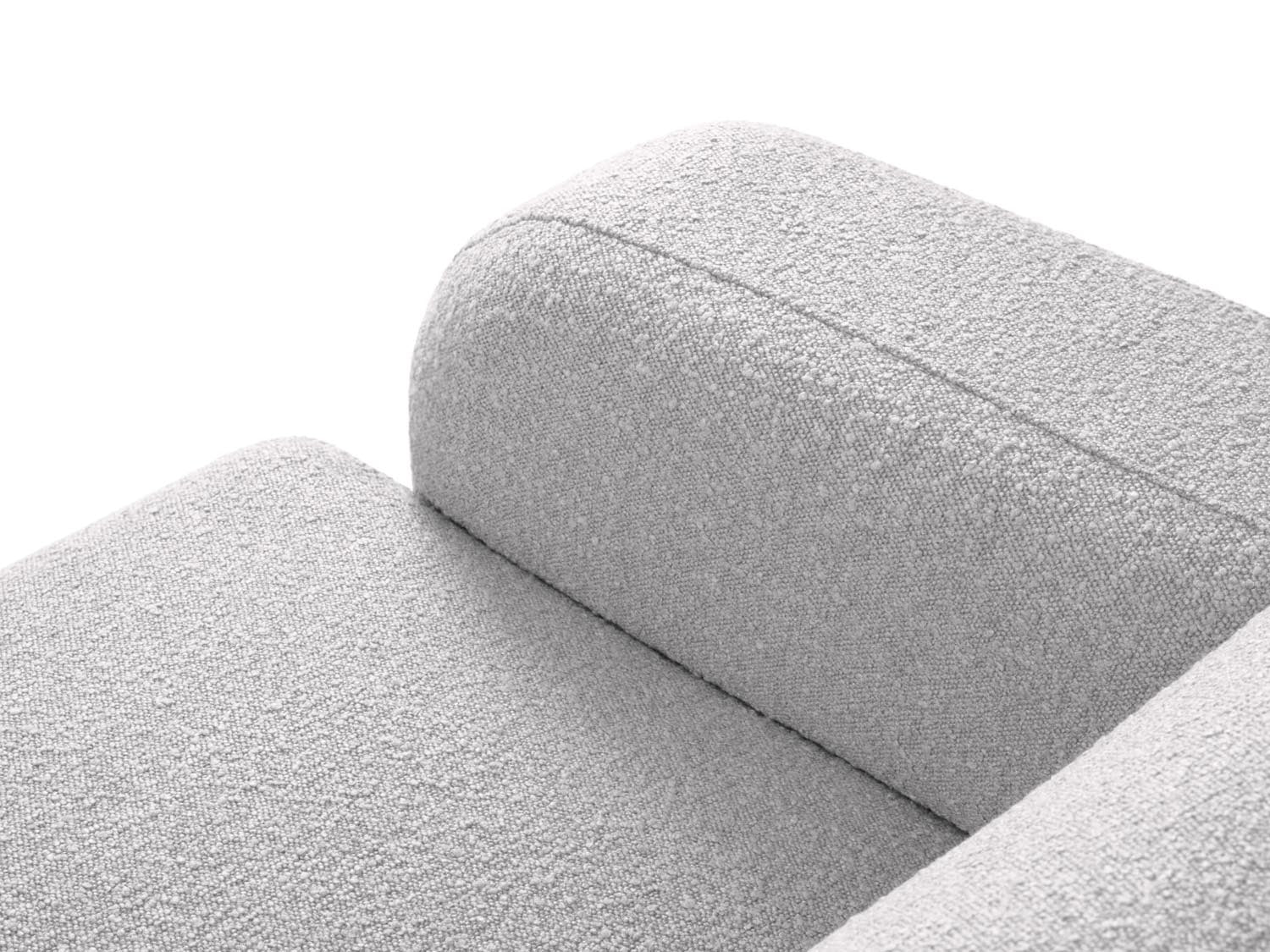 Modernes 4-Sitzer Ecksofa Molino Boucle in sanftem Grau, rechtsseitig, perfekt für gemütliche und stilvolle Wohnambiente.