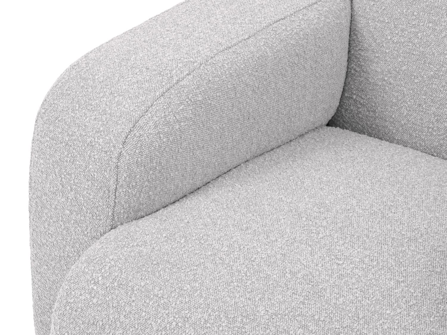 Elegantes 4-Sitzer Ecksofa Molino Boucle in hellem Grau, rechtsseitig, ideal für komfortable und stilvolle Wohnräume.