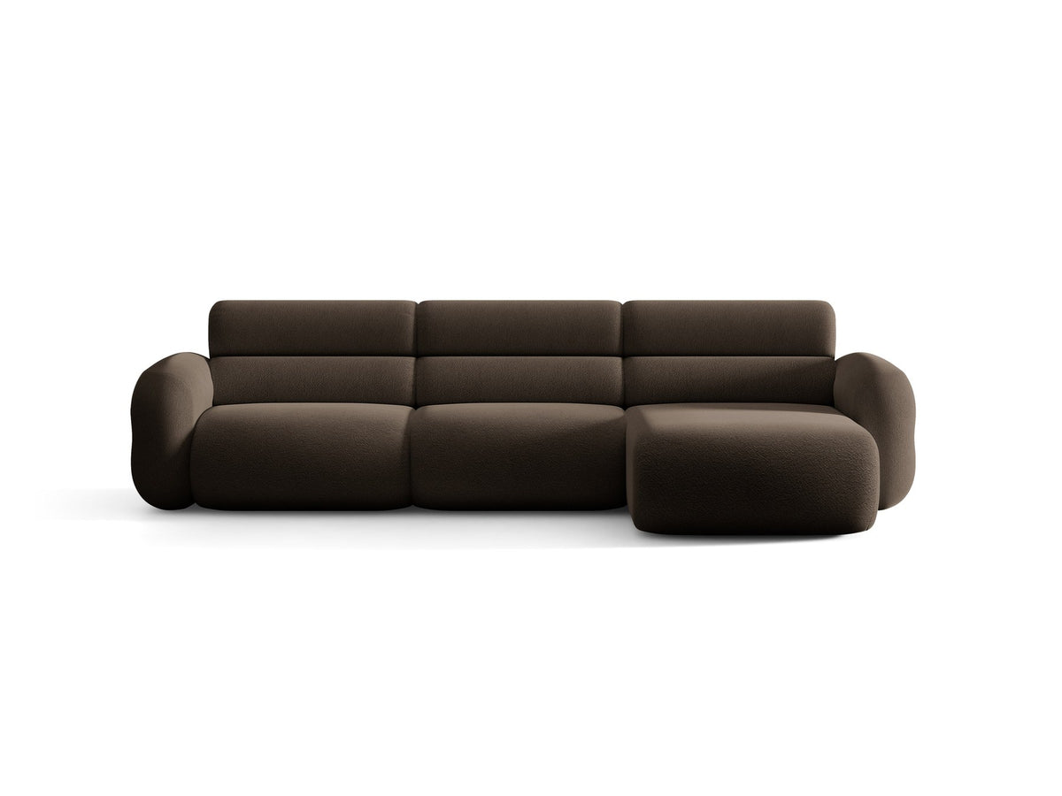 Neo Linkes Ecksofa von Micadoni in dunklem Olivgrün, L-Form mit hoher Rückenlehne, strukturiertem Baloo-Stoff und schwarzen Kunststoffbeinen.