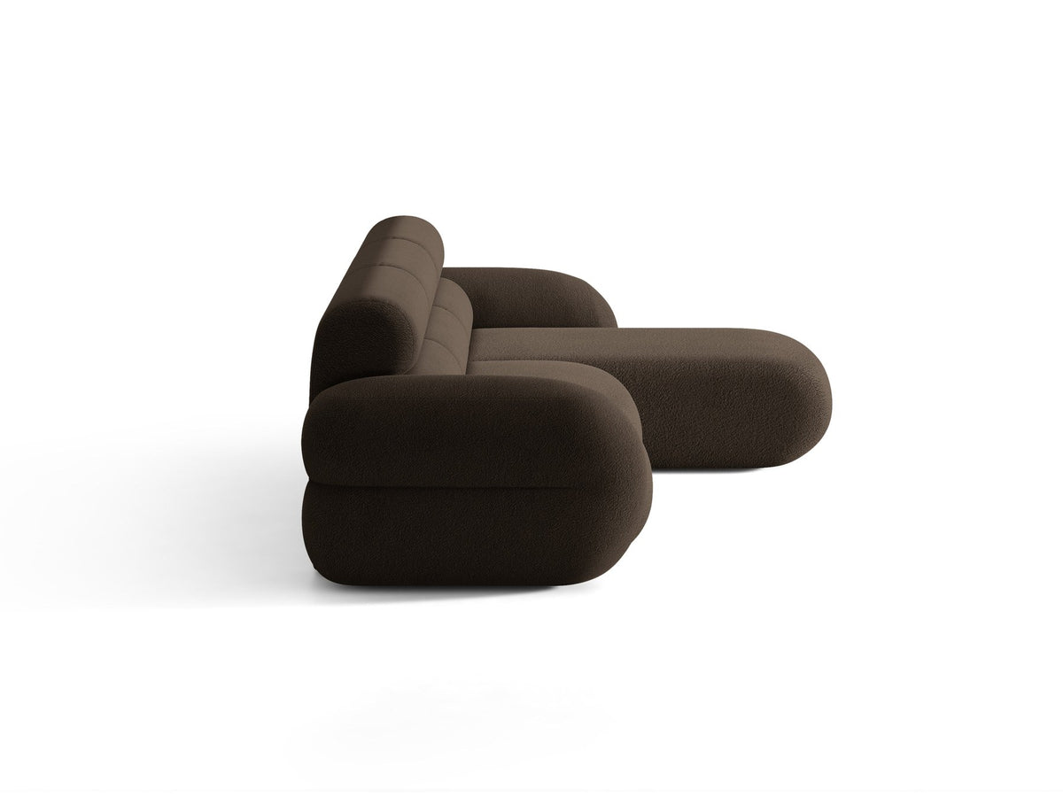 Neo Linkes Ecksofa von Micadoni in dunklem Olivgrün, L-Form mit hoher Rückenlehne, strukturiertem Baloo-Stoff und schwarzen Kunststoffbeinen.