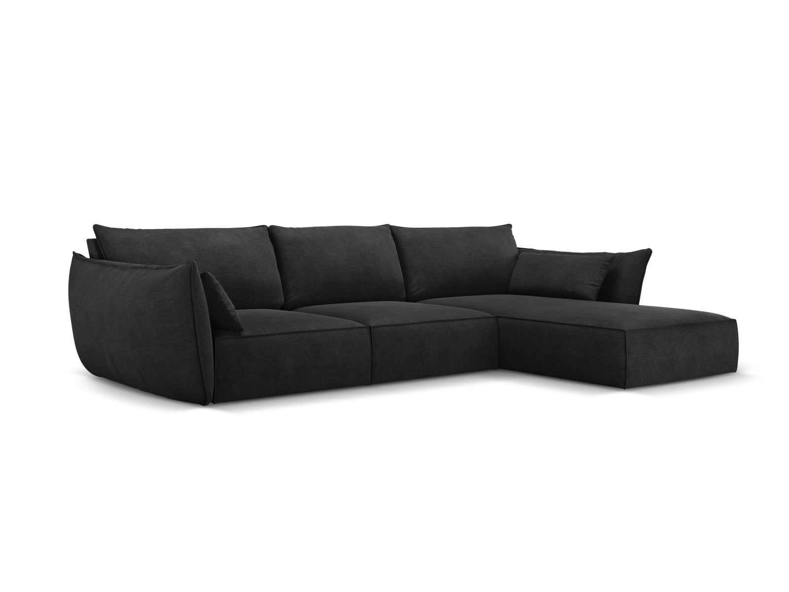 Elegantes Kaelle Ecksofa rechts, 4-Sitzer in stilvollem Schwarz, ideal für moderne Wohnräume, erhältlich bei KAQTU Design AG.