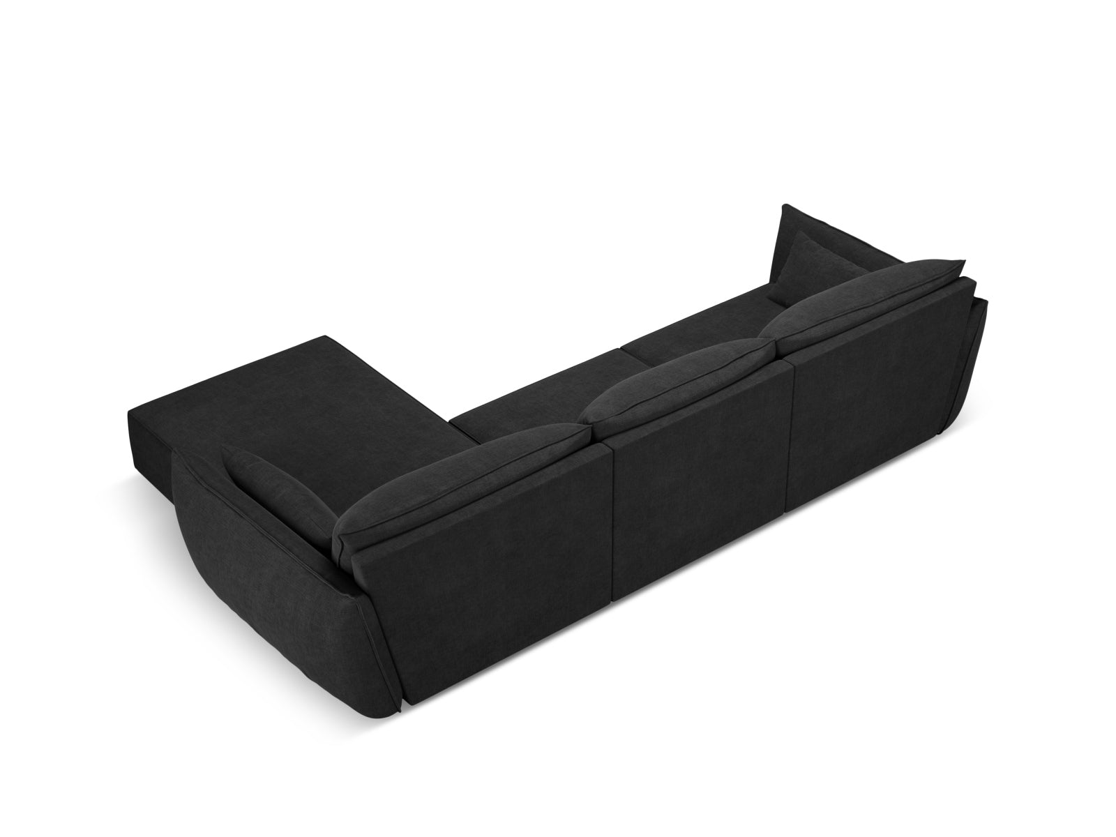 Modernes Kaelle Ecksofa rechts, 4-Sitzer in edlem Schwarz, perfekt für stilvolle Wohnzimmer und gemütliche Abende.