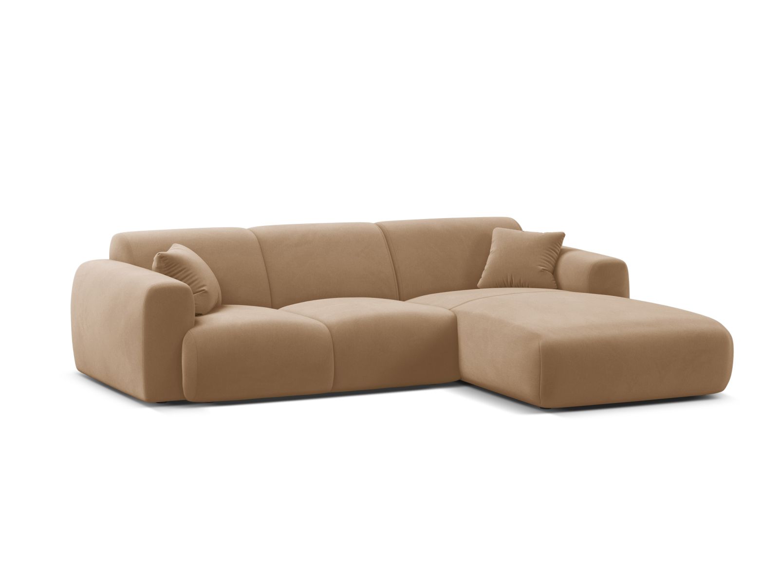 Elegantes Molino Velour Ecksofa rechts, 4-Sitzer in Sand-Casino, ideal für stilvolle Wohnräume, erhältlich bei KAQTU Design AG.