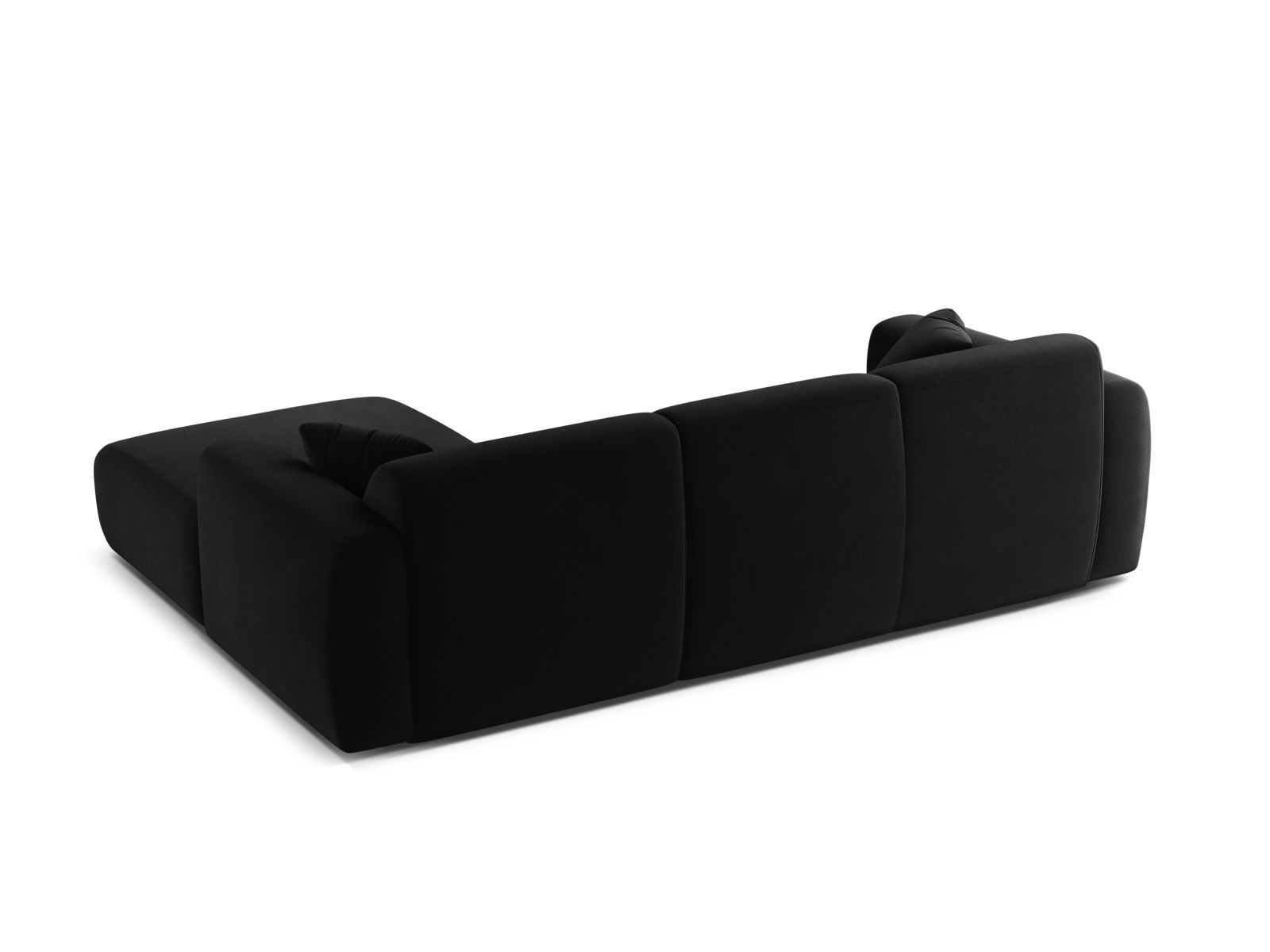 Elegantes Molino Velour Ecksofa rechts für 4 Personen in luxuriösem Schwarz, ideal für moderne Wohnräume und gesellige Stunden.
