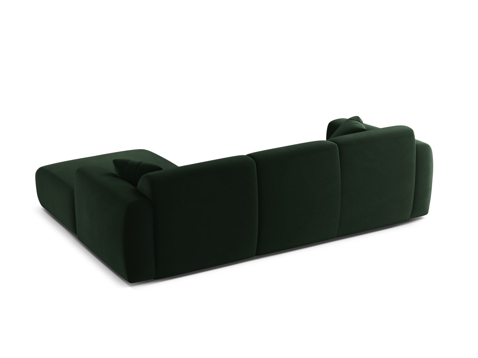 Elegantes Molino Velour Ecksofa in der rechten Variante, 4-Sitzer in tiefem Flaschengrün, ideal für stilvolle Wohnräume.
