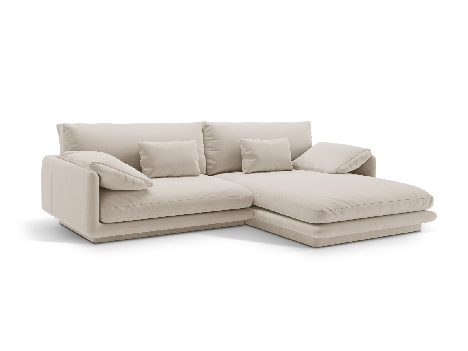 Elegantes Torino Velour Ecksofa in Ecru-Casino, 4-Sitzer, rechtsseitig, stilvolles Design von Micadoni für Ihr Wohnzimmer.