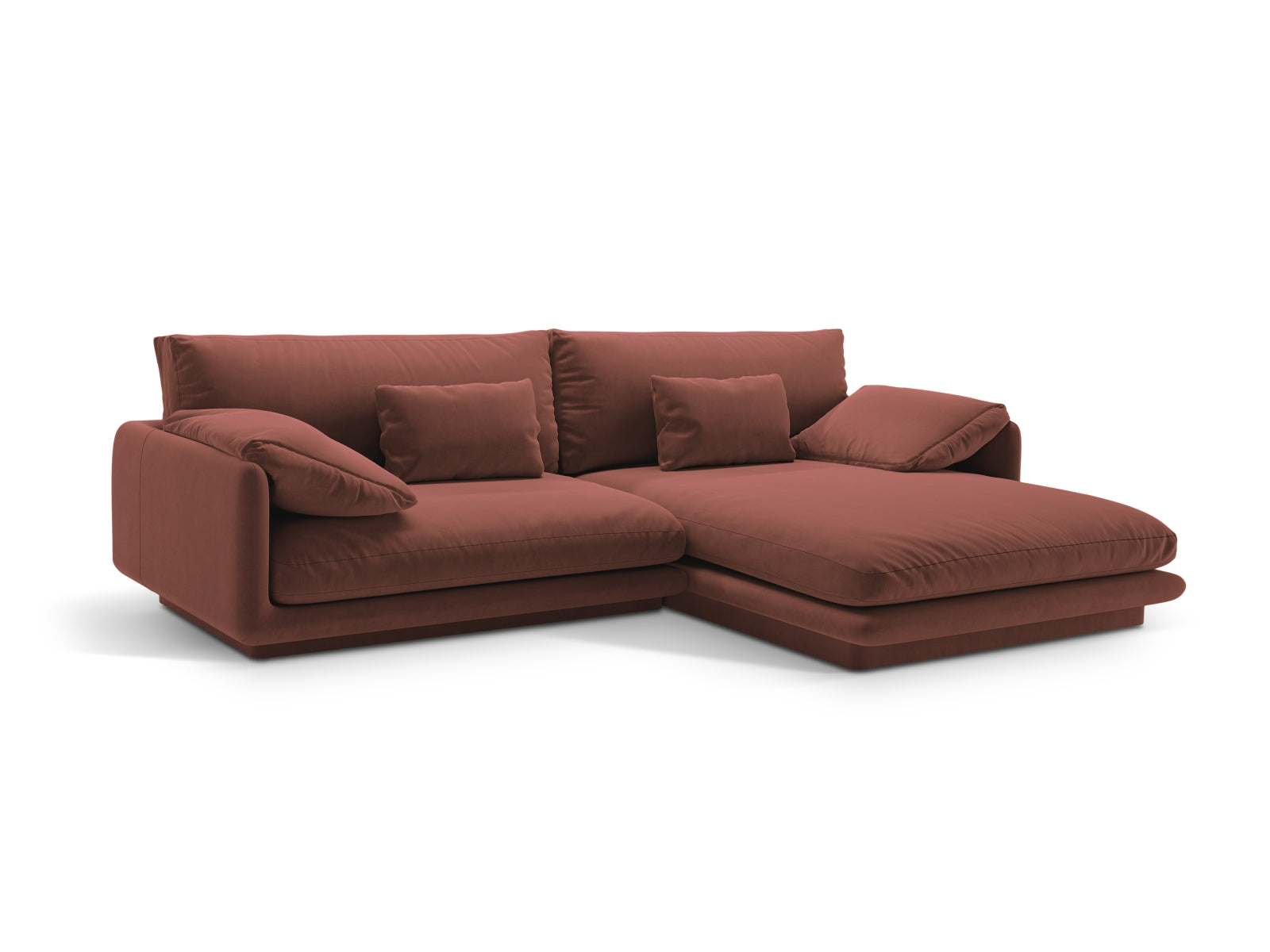 Elegantes Torino Velour Ecksofa rechts, 4-Sitzer in Cuoio-Casino, ideal für stilvolle Wohnräume, erhältlich bei KAQTU Design AG.
