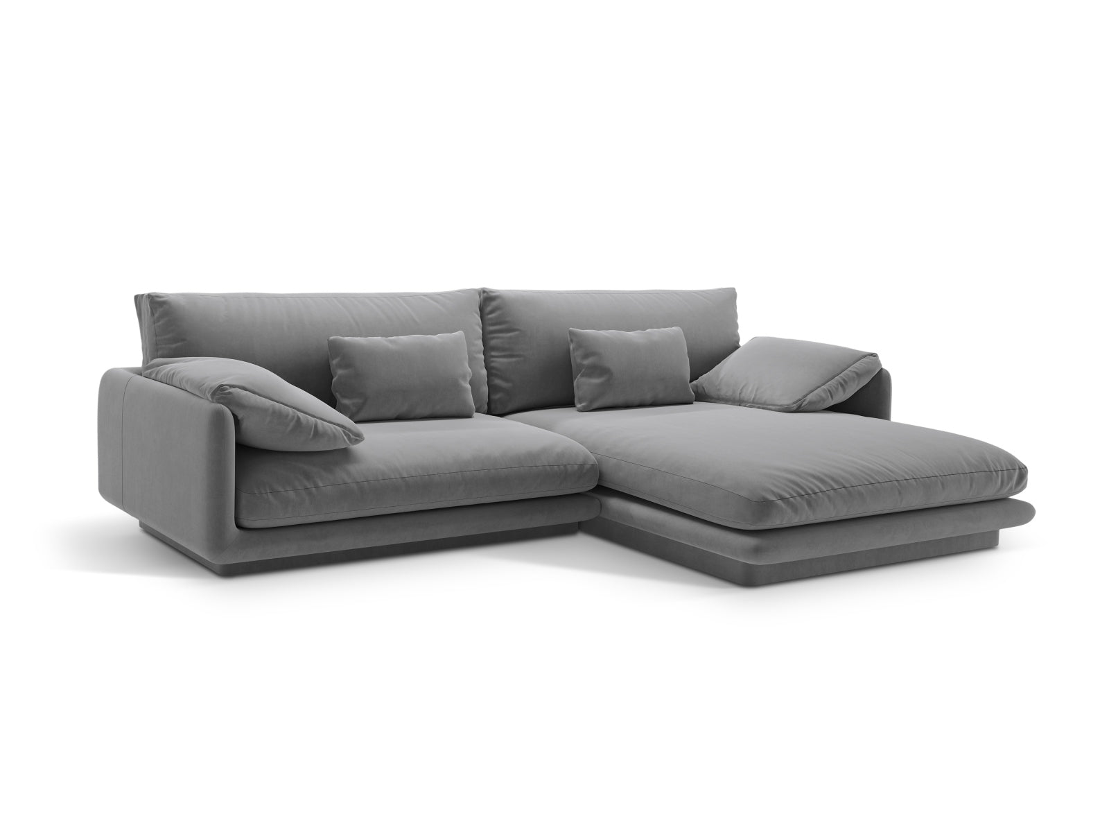Elegantes Torino Velour Ecksofa in hellem Grau, 4-Sitzer, ideal für stilvolle Wohnräume, präsentiert von Micadoni.