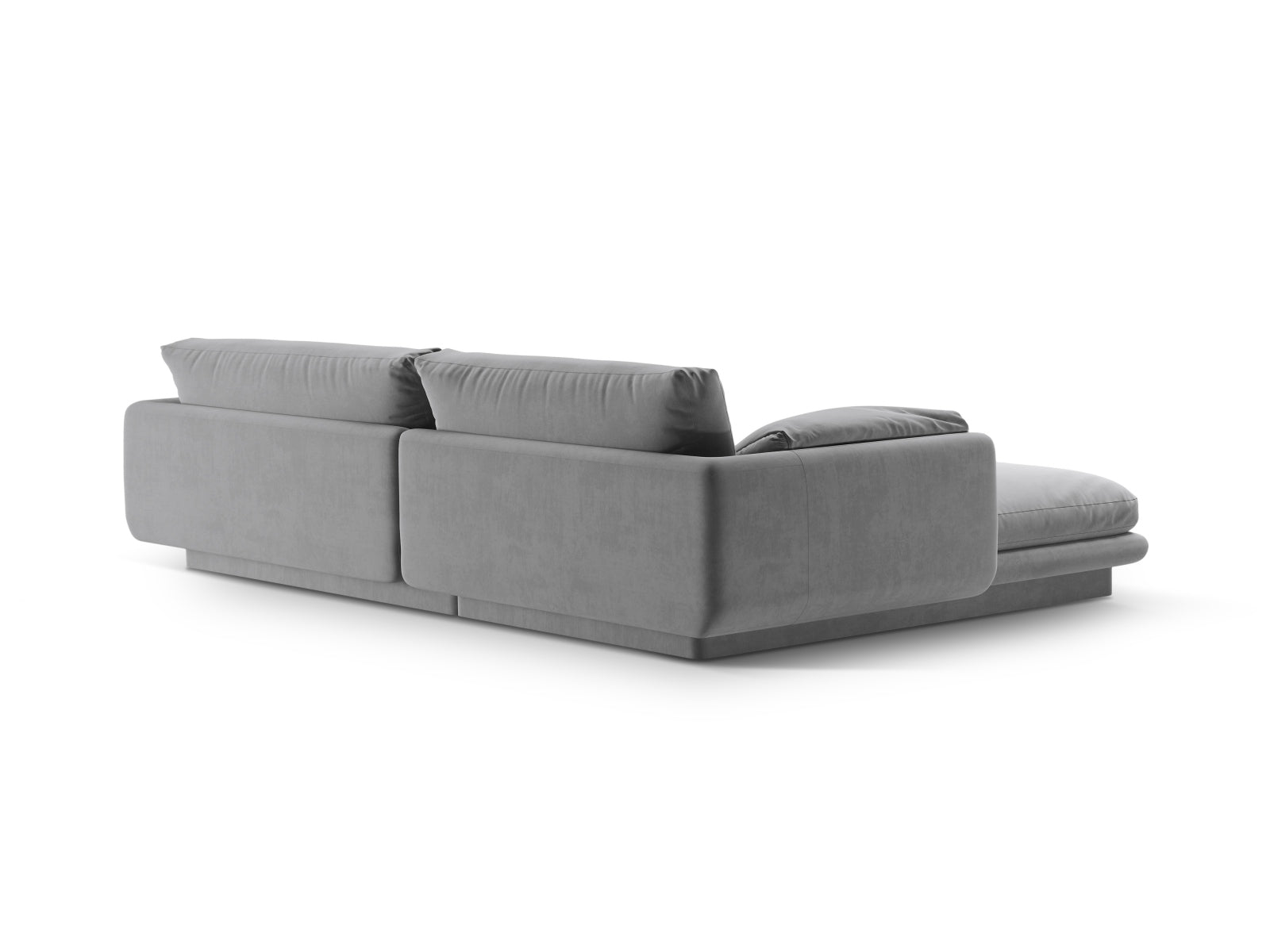 Modernes Torino Velour Ecksofa in sanftem Grau, 4-Sitzer, perfekt für gemütliche und stilvolle Wohnzimmer, erhältlich bei Micadoni.