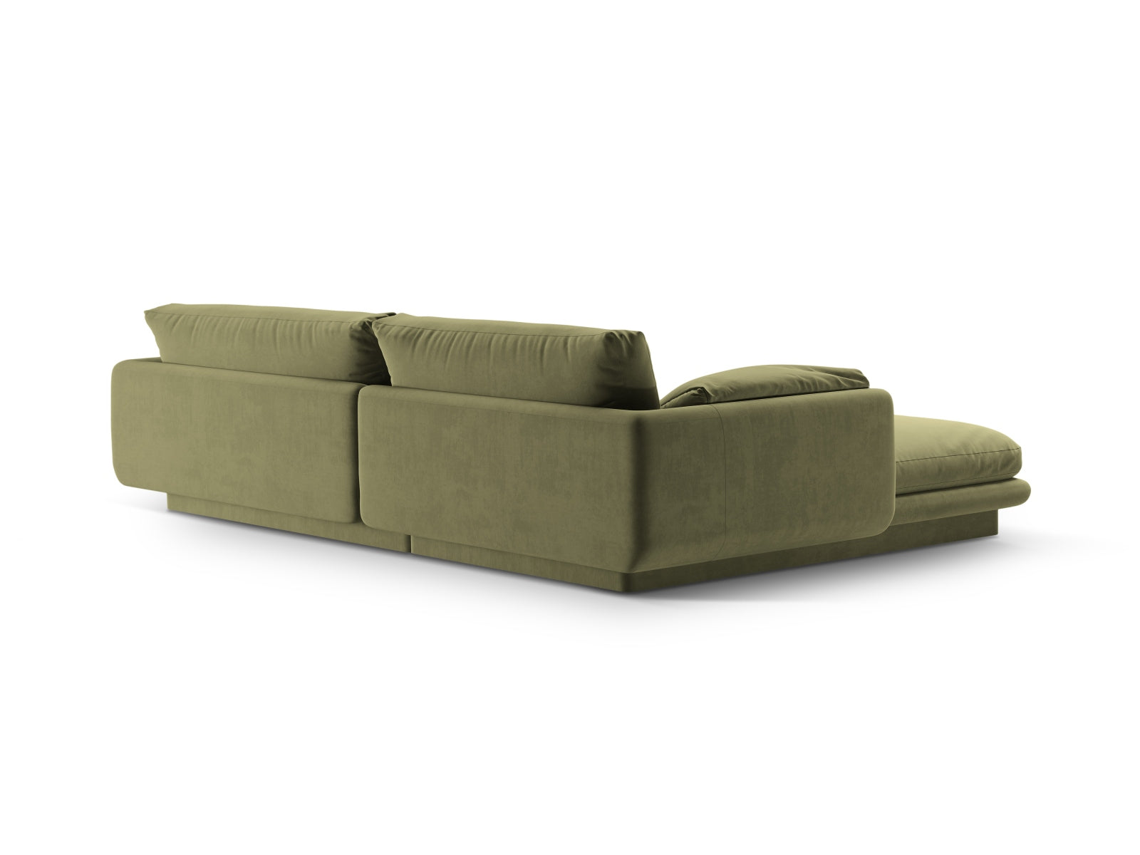 Modernes Torino Velour Ecksofa in zartem Grün, perfekt für gemütliche Wohnzimmer. 4-Sitzer L-Sofa von Micadoni, rechtsseitig.