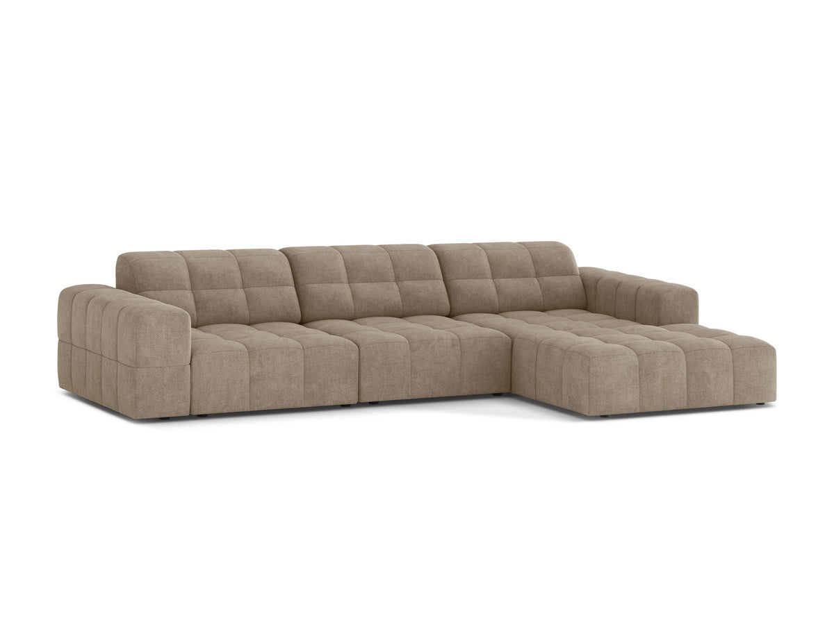 Ecksofa Jennifer von Micadoni in leichtem Beige, L-Form mit rechter Ausrichtung, Bluvel-Stoff und schwarzen Kunststoffbeinen.