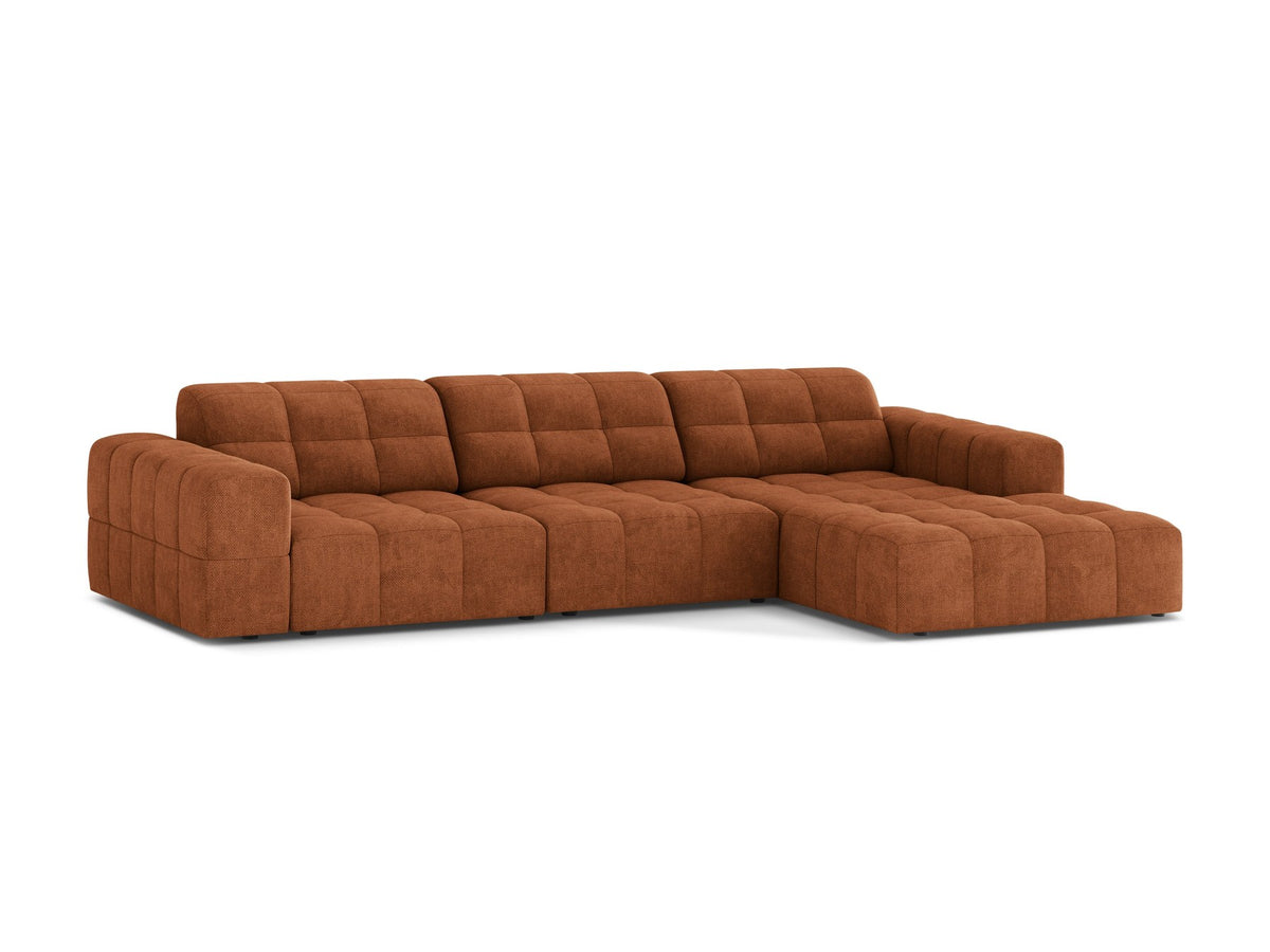 Ecksofa Jennifer von Micadoni in leichtem Beige, L-Form mit rechter Ausrichtung, Bluvel-Stoff und schwarzen Kunststoffbeinen.