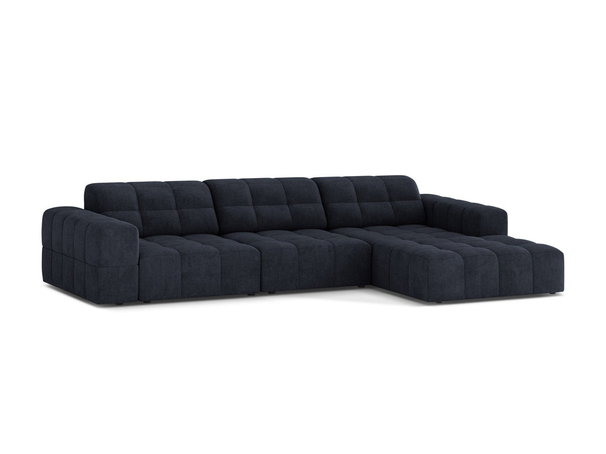 Ecksofa Jennifer von Micadoni in leichtem Beige, L-Form mit rechter Ausrichtung, Bluvel-Stoff und schwarzen Kunststoffbeinen.