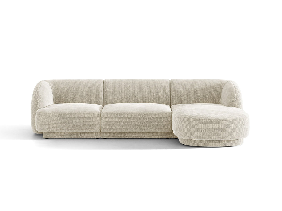 Dunkelbeiges L-Sofa Miley von Micadoni mit Bluvel-Stoffbezug, schwarzen Kunststoffbeinen und modularer Bauweise, rechts ausgerichtet.