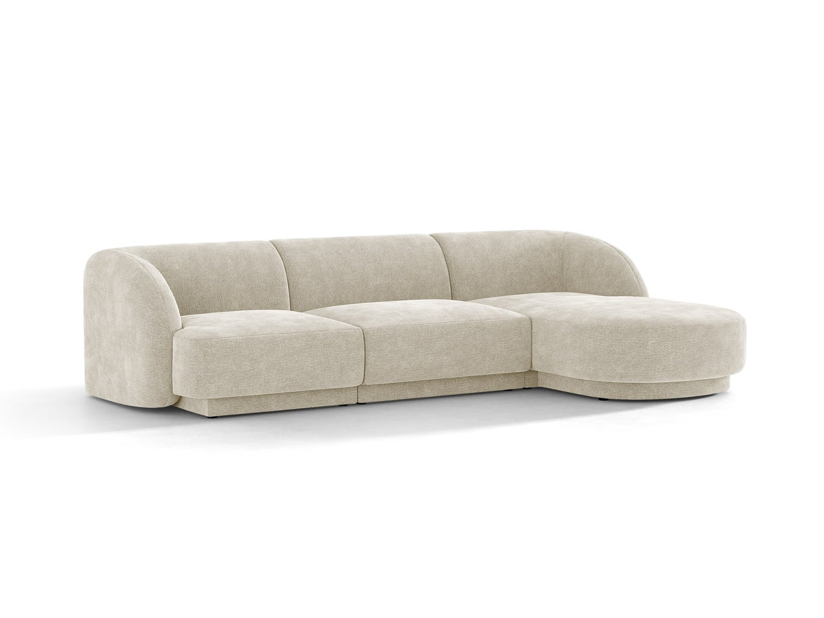 Dunkelbeiges L-Sofa Miley von Micadoni mit Bluvel-Stoffbezug, schwarzen Kunststoffbeinen und modularer Bauweise, rechts ausgerichtet.
