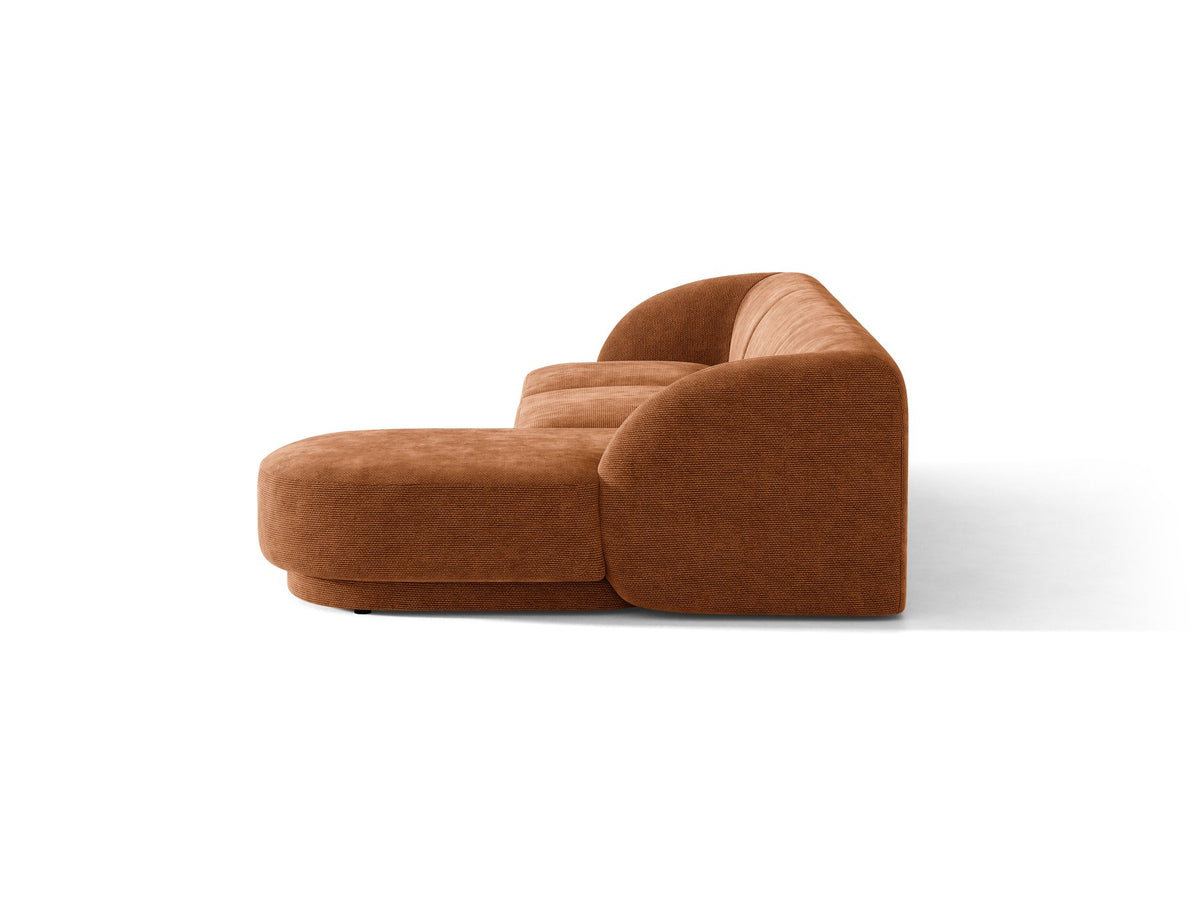 Dunkelbeiges L-Sofa Miley von Micadoni mit Bluvel-Stoffbezug, schwarzen Kunststoffbeinen und modularer Bauweise, rechts ausgerichtet.