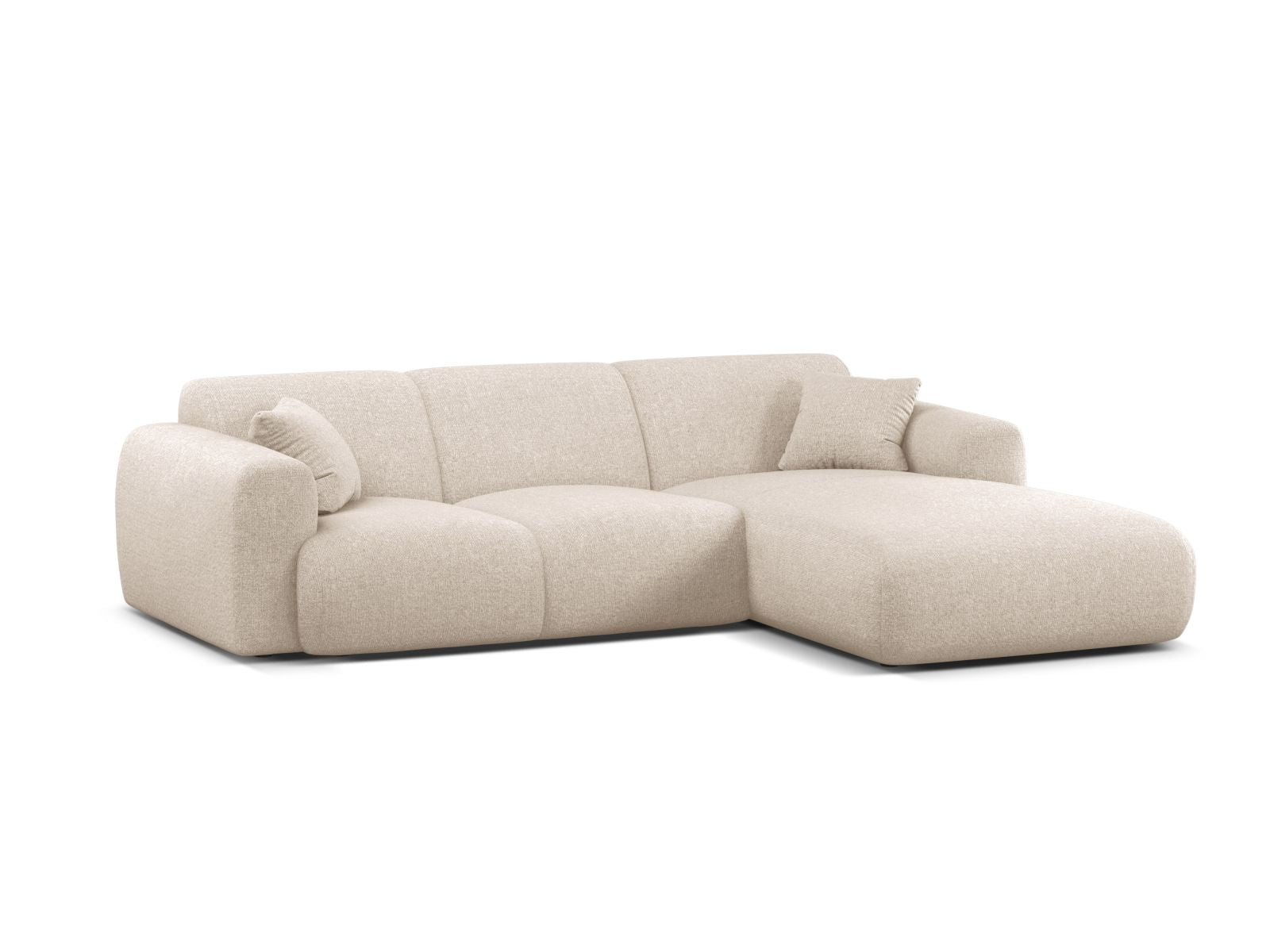 Elegantes 4-Sitzer Ecksofa rechts Molino in sanftem Light Beige, ideal für stilvolle Wohnräume und gemütliche Abende.
