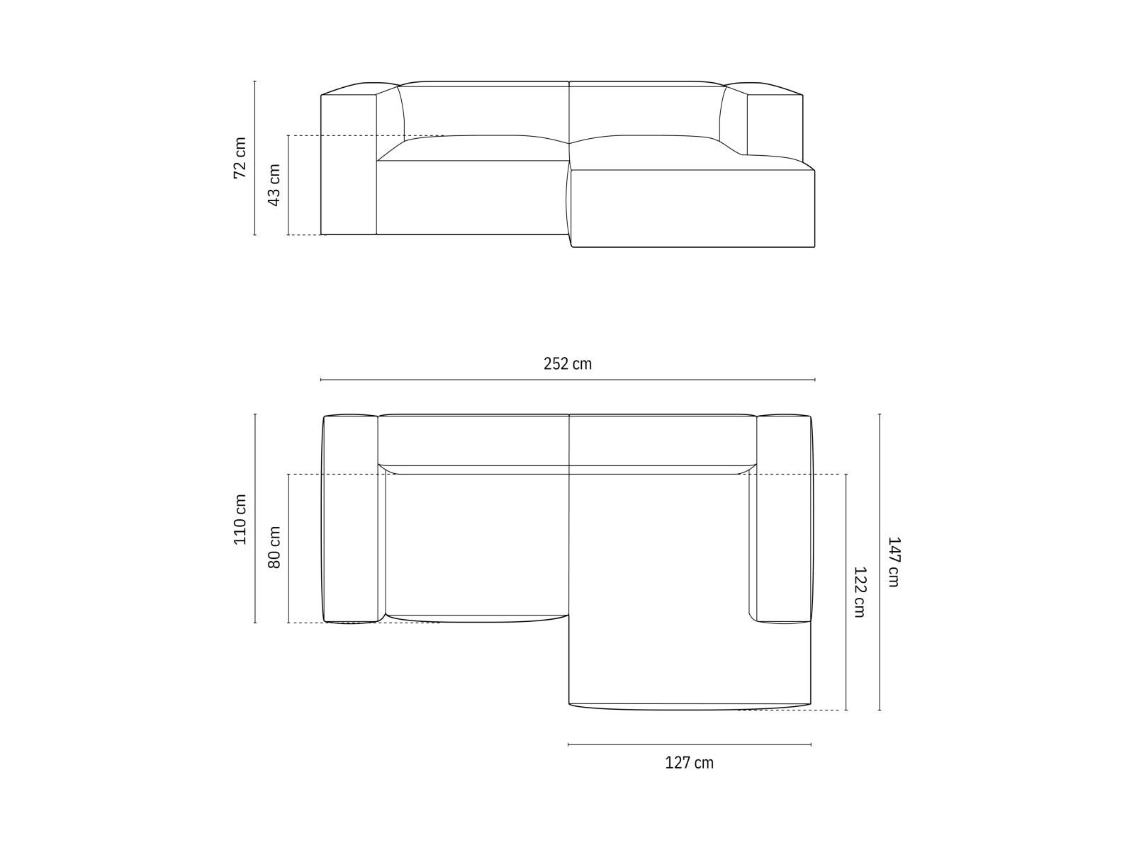 Modernes 3-Sitzer Ecksofa rechts Nuria in ansprechendem Grauton, perfekt für stilvolle Wohnzimmer und entspannte Stunden.