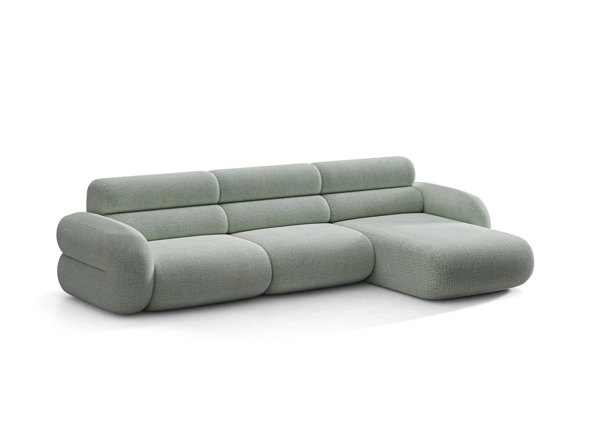 Neo Linkes Ecksofa von Micadoni in dunklem Olivgrün, L-Form mit hoher Rückenlehne, strukturiertem Baloo-Stoff und schwarzen Kunststoffbeinen.