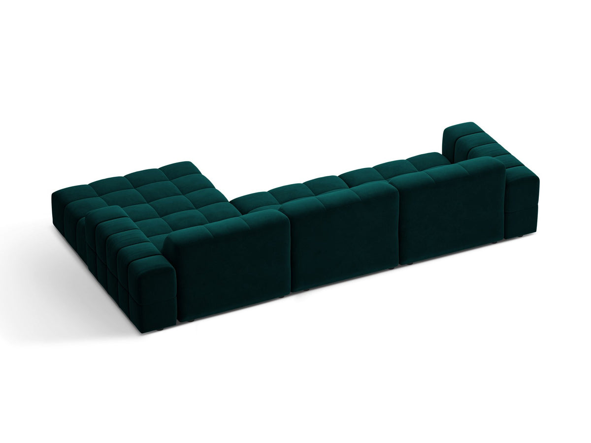 Ecksofa Jennifer von Micadoni in leichtem Beige, L-Form mit rechter Ausrichtung, Bluvel-Stoff und schwarzen Kunststoffbeinen.