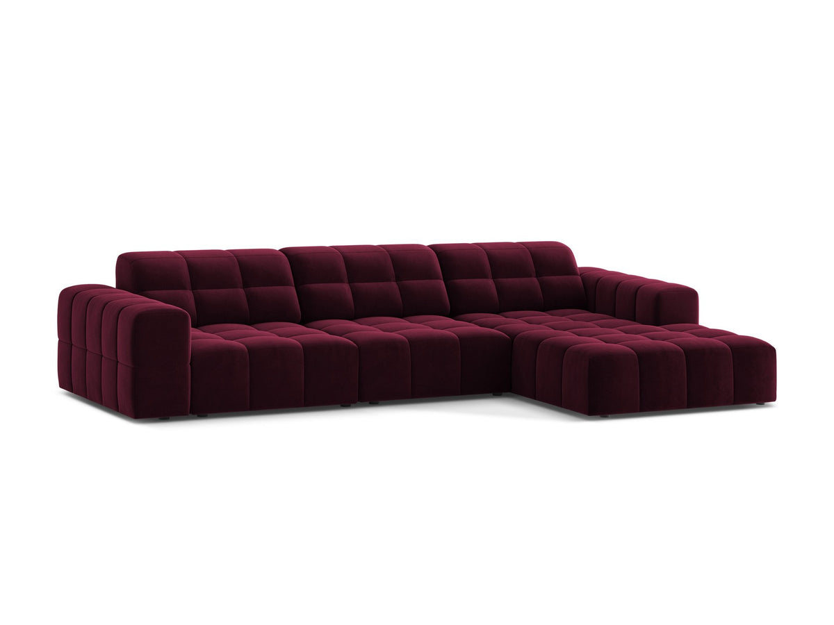 Ecksofa Jennifer von Micadoni in leichtem Beige, L-Form mit rechter Ausrichtung, Bluvel-Stoff und schwarzen Kunststoffbeinen.