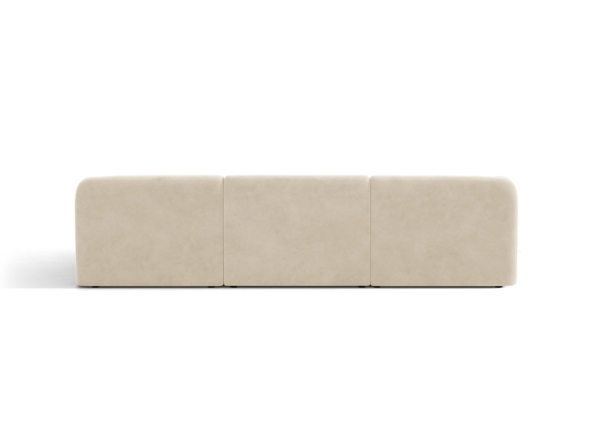 Dunkelbeiges L-Sofa Miley von Micadoni mit Bluvel-Stoffbezug, schwarzen Kunststoffbeinen und modularer Bauweise, rechts ausgerichtet.