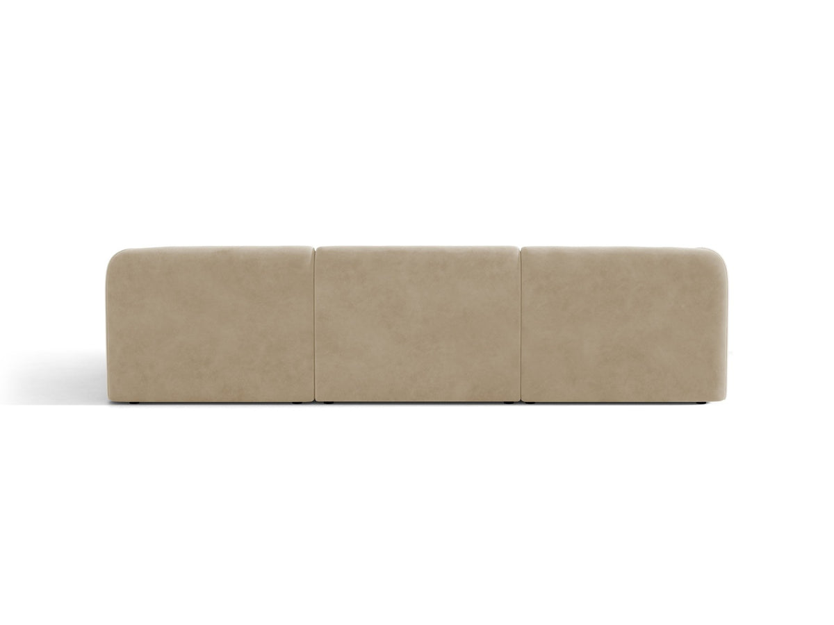 Dunkelbeiges L-Sofa Miley von Micadoni mit Bluvel-Stoffbezug, schwarzen Kunststoffbeinen und modularer Bauweise, rechts ausgerichtet.
