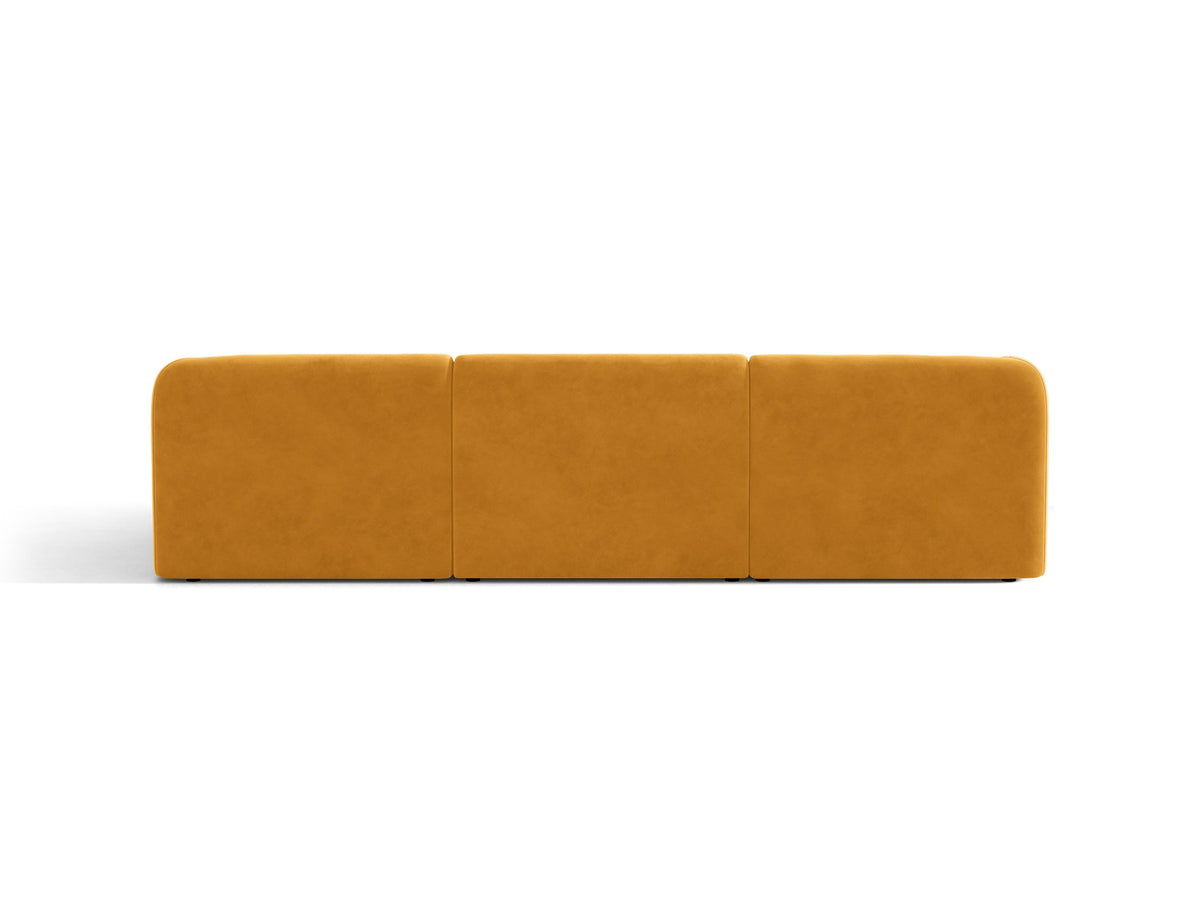 Dunkelbeiges L-Sofa Miley von Micadoni mit Bluvel-Stoffbezug, schwarzen Kunststoffbeinen und modularer Bauweise, rechts ausgerichtet.