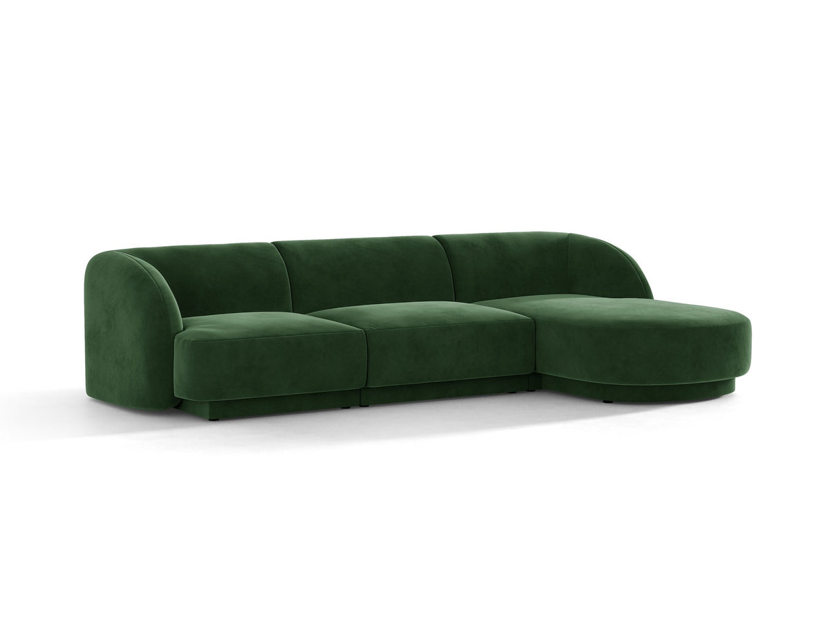 Dunkelbeiges L-Sofa Miley von Micadoni mit Bluvel-Stoffbezug, schwarzen Kunststoffbeinen und modularer Bauweise, rechts ausgerichtet.