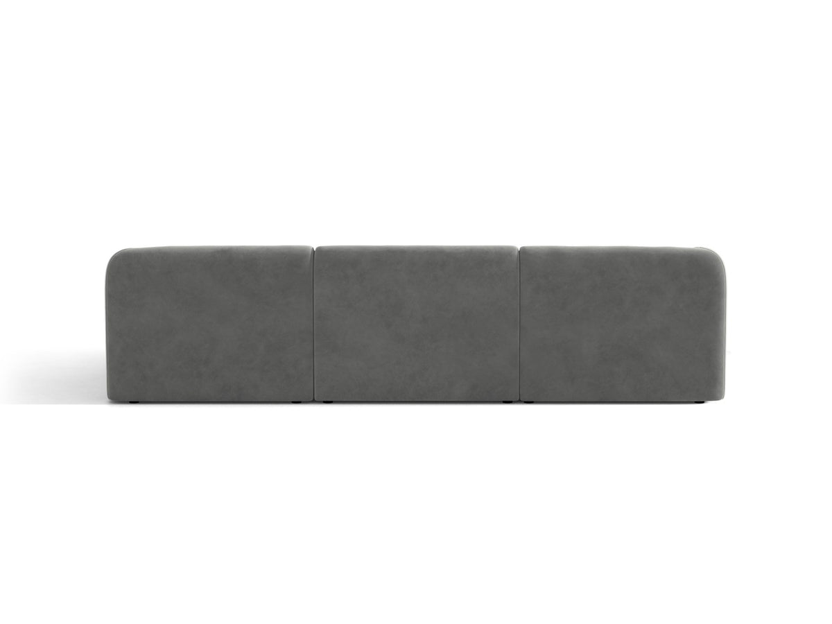 Dunkelbeiges L-Sofa Miley von Micadoni mit Bluvel-Stoffbezug, schwarzen Kunststoffbeinen und modularer Bauweise, rechts ausgerichtet.