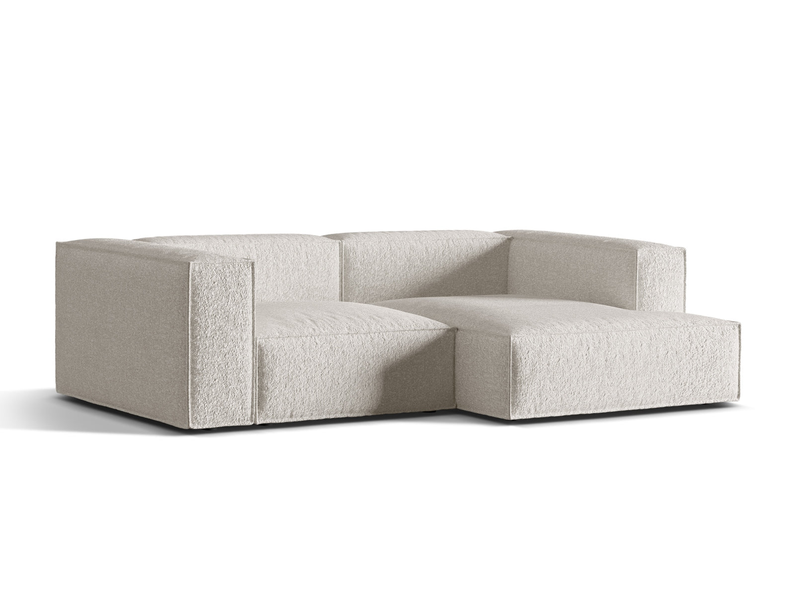 Elegantes Nuria Boucle Ecksofa in Grey Beige Melange, ideal für stilvolle Wohnräume. Modular und bequem, perfekt für entspannte Stunden.