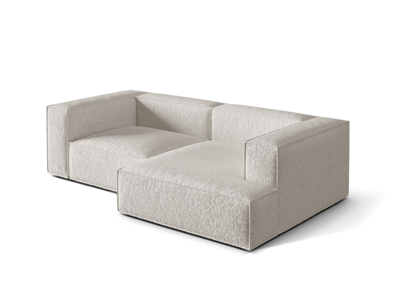 Modulares Nuria Boucle Ecksofa in Grau-Beige, 3-Sitzer, rechts, vereint Komfort und modernes Design für Ihr Zuhause.