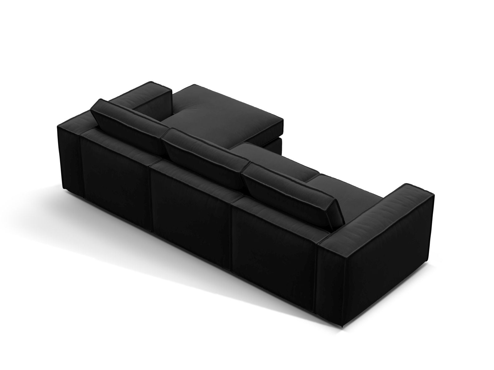 Modulares 3-Sitzer Ecksofa Pola in edlem Schwarz, perfekt für moderne Wohnzimmer, vereint Stil und Funktionalität.